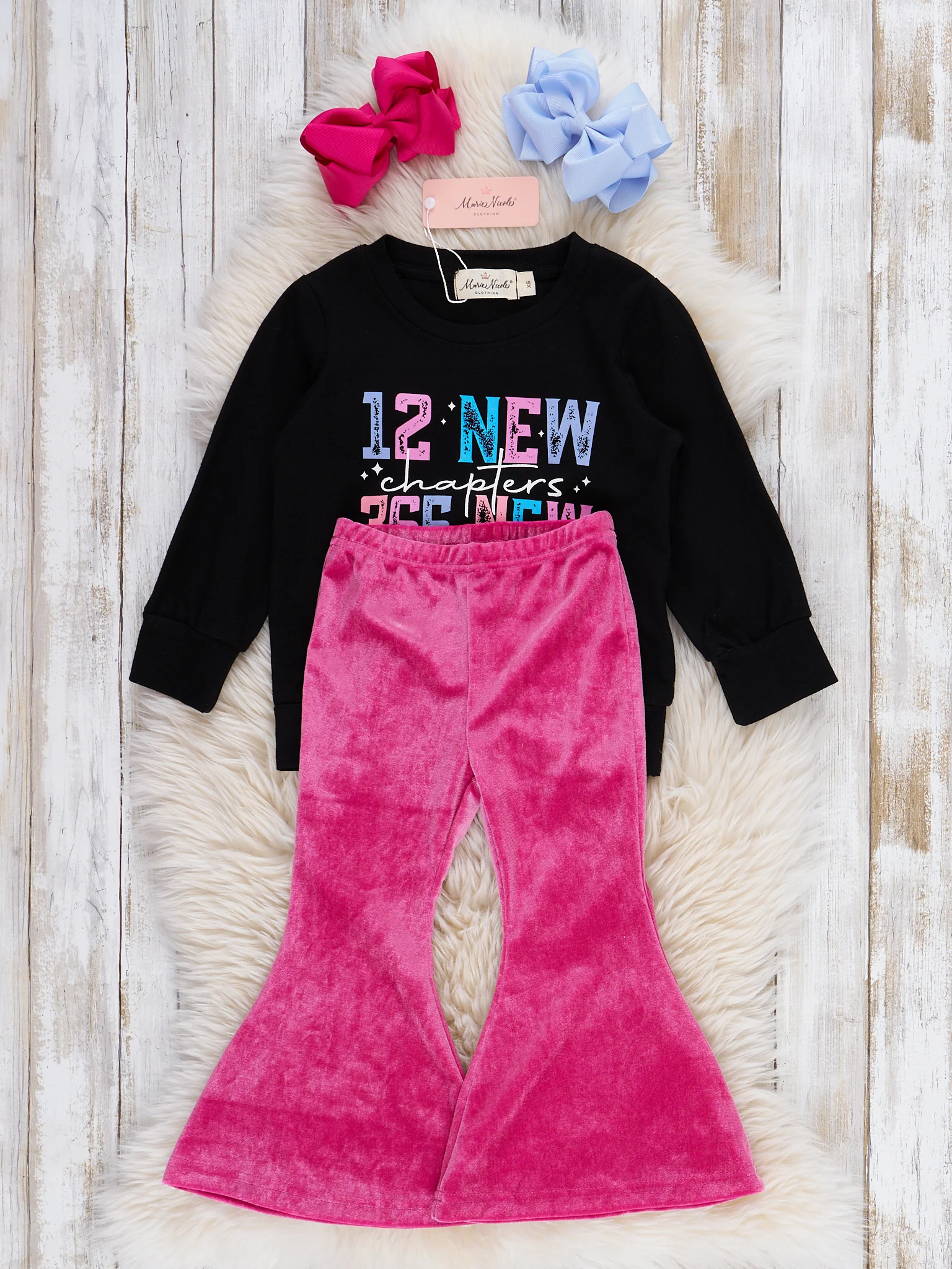 "12 New Chapters, 365 New Chances" Velvet Bell Bottom Outfit - Image 4
