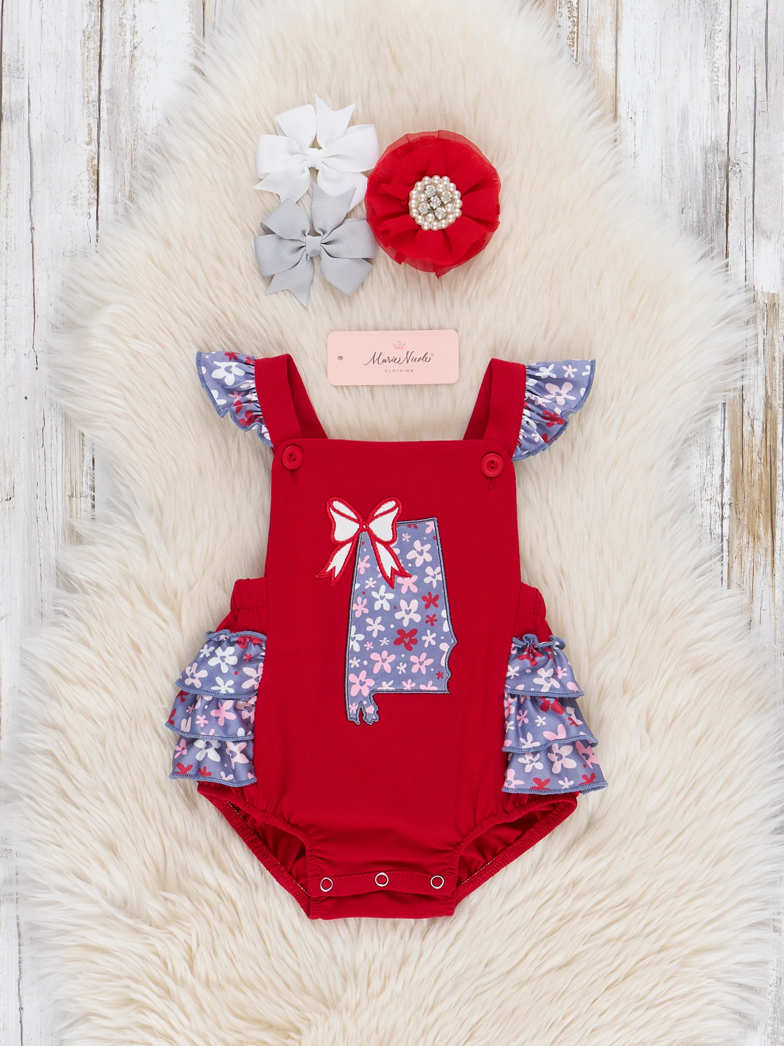 Alabama Embroidered Floral Ruffle Bubble Romper