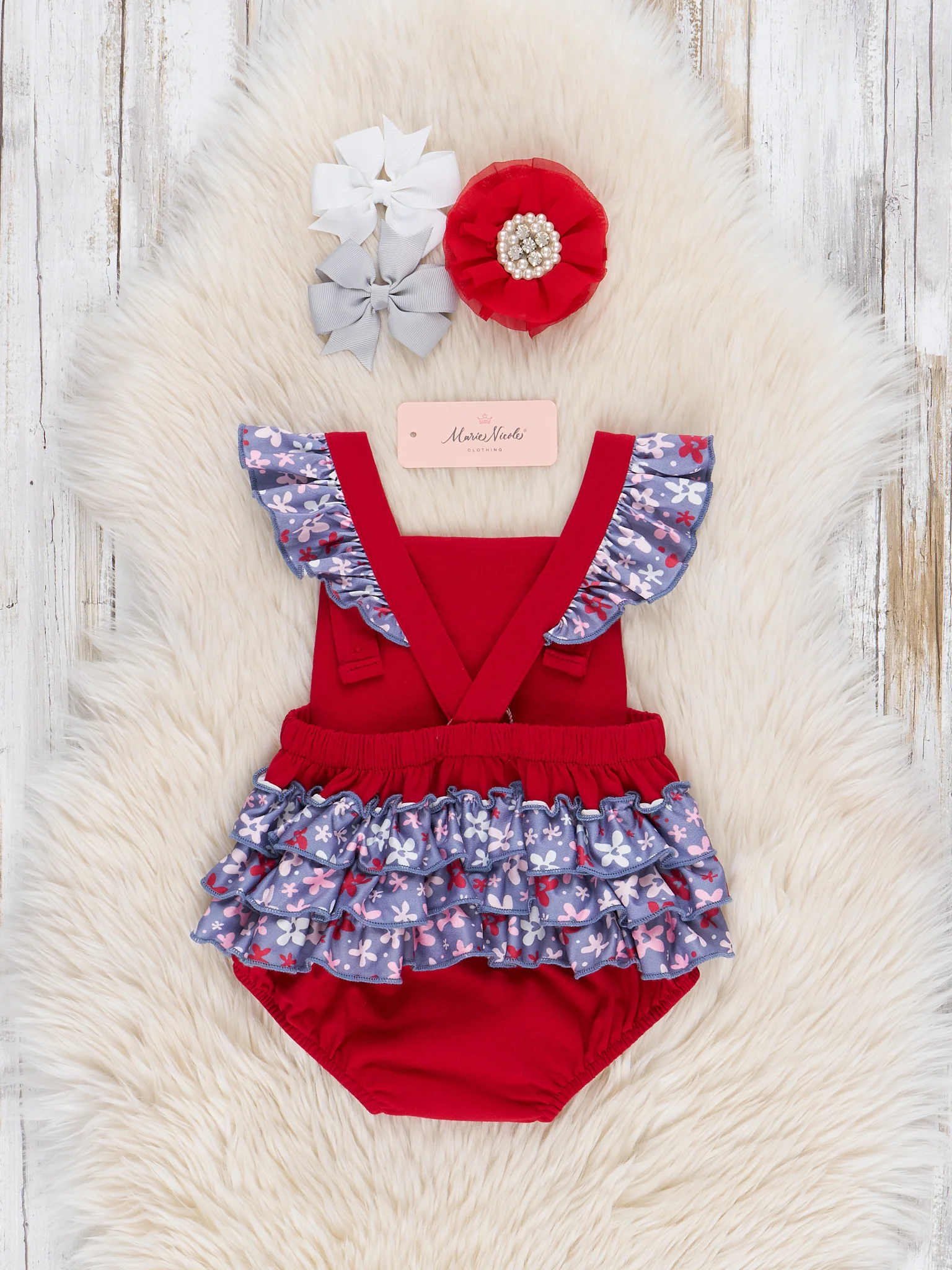 Alabama Embroidered Floral Ruffle Bubble Romper - Image 2