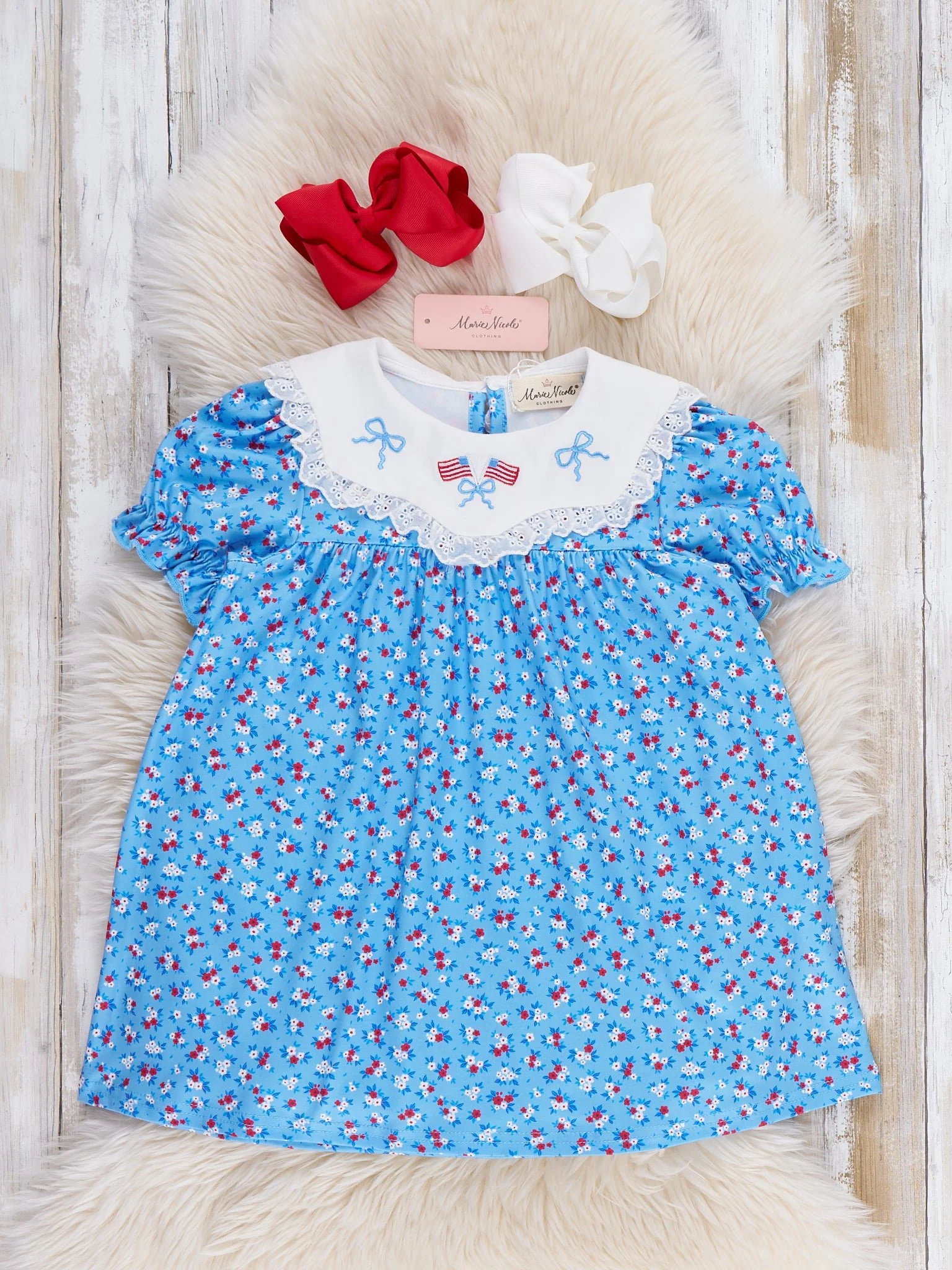 American Dreamer Embroidered Lace Ruffle Dress