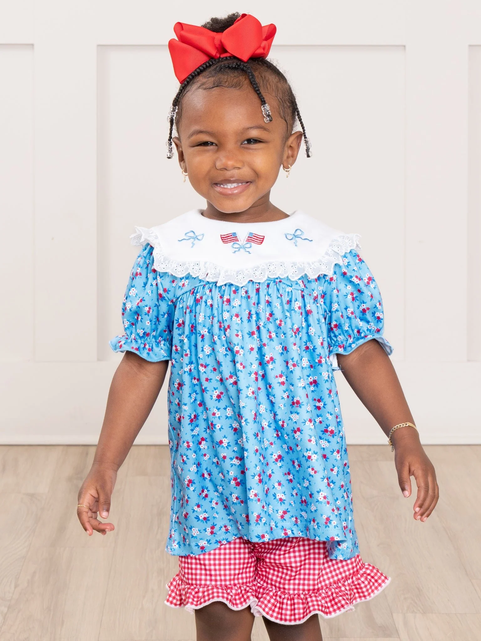 American Dreamer Embroidered Lace Ruffle Outfit
