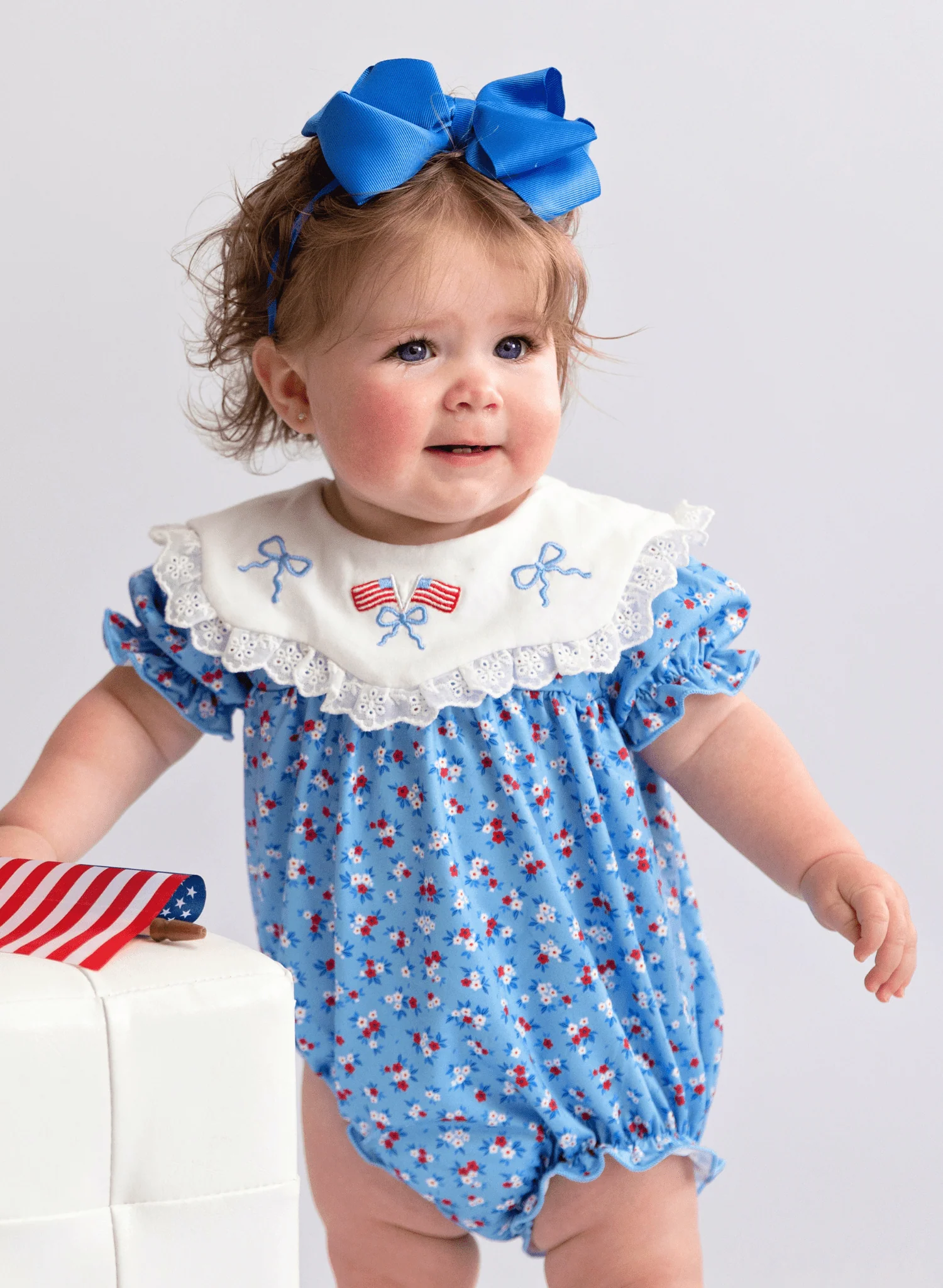 American Dreamer Embroidered Lace Ruffle Romper