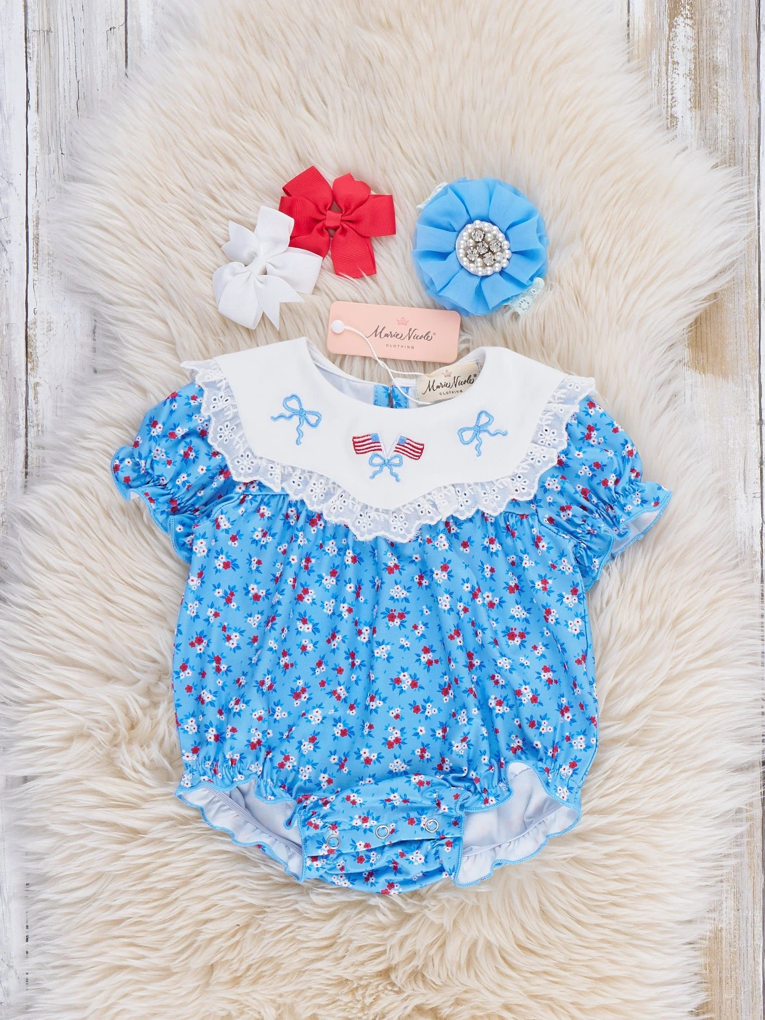 American Dreamer Embroidered Lace Ruffle Romper - Image 2