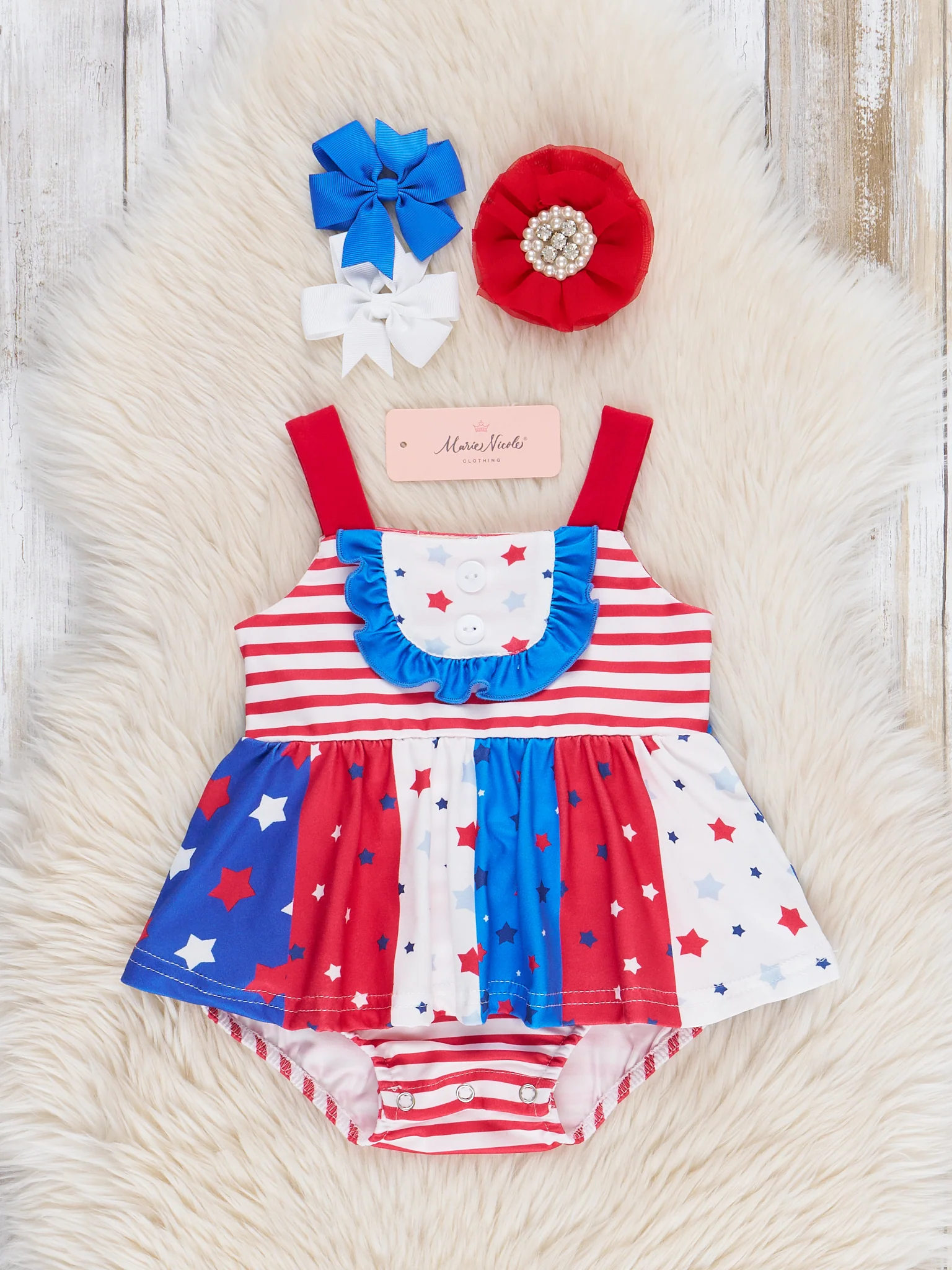 American Flag Striped Ruffle Bubble Romper