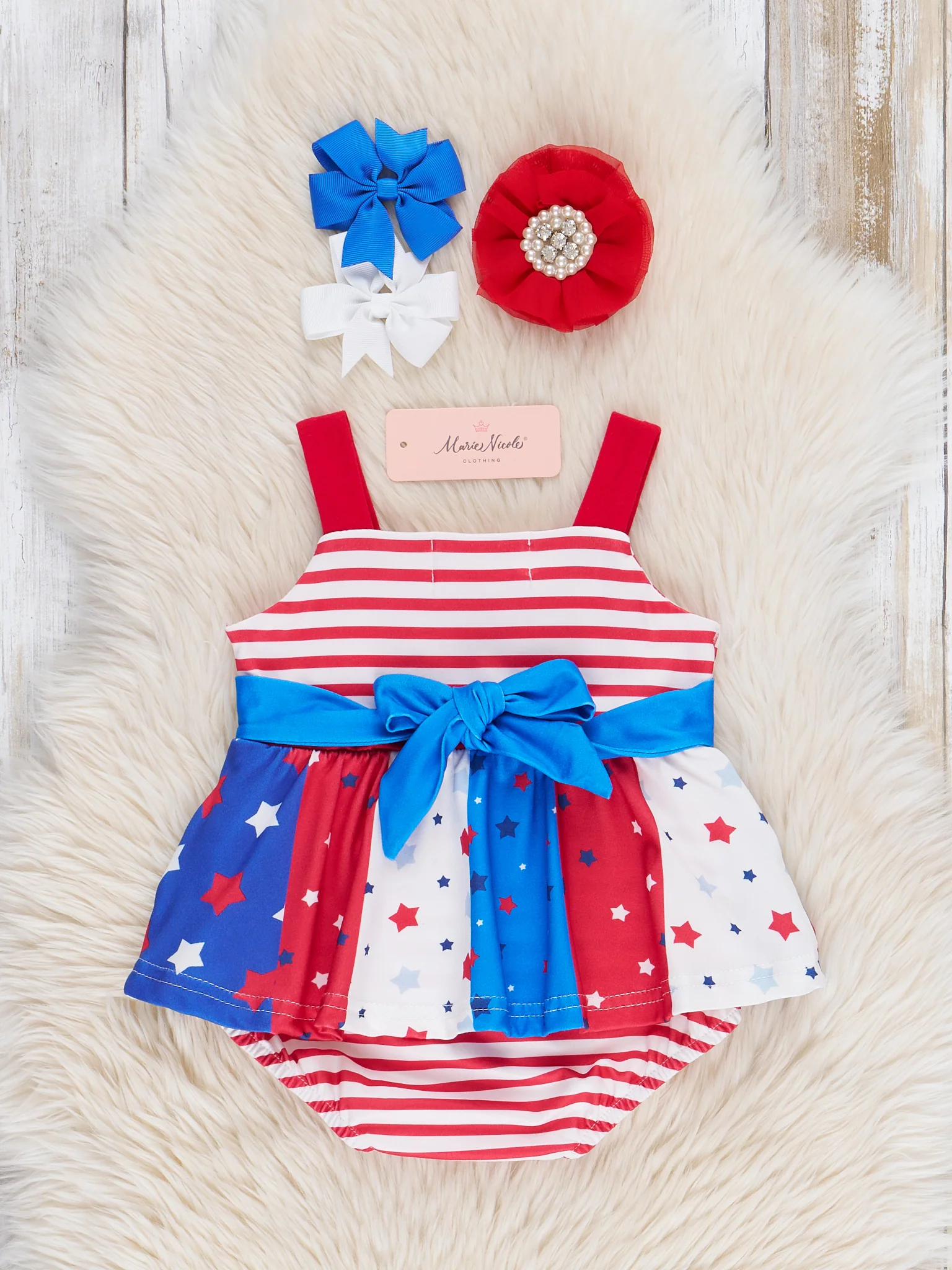 American Flag Striped Ruffle Bubble Romper - Image 2