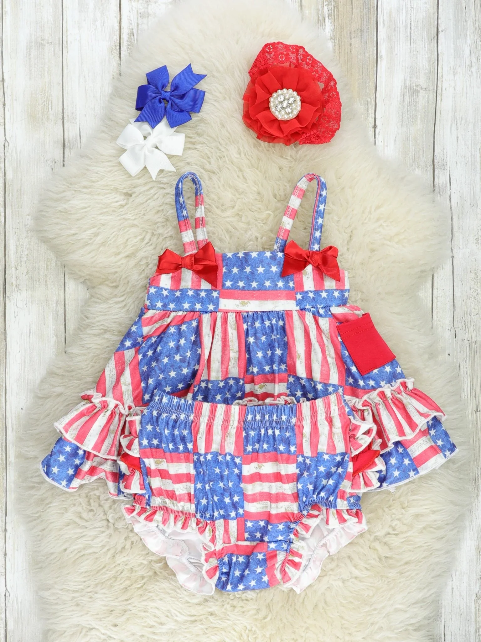 American Flag Swing Top & Ruffle Bloomers Outfit - Image 3