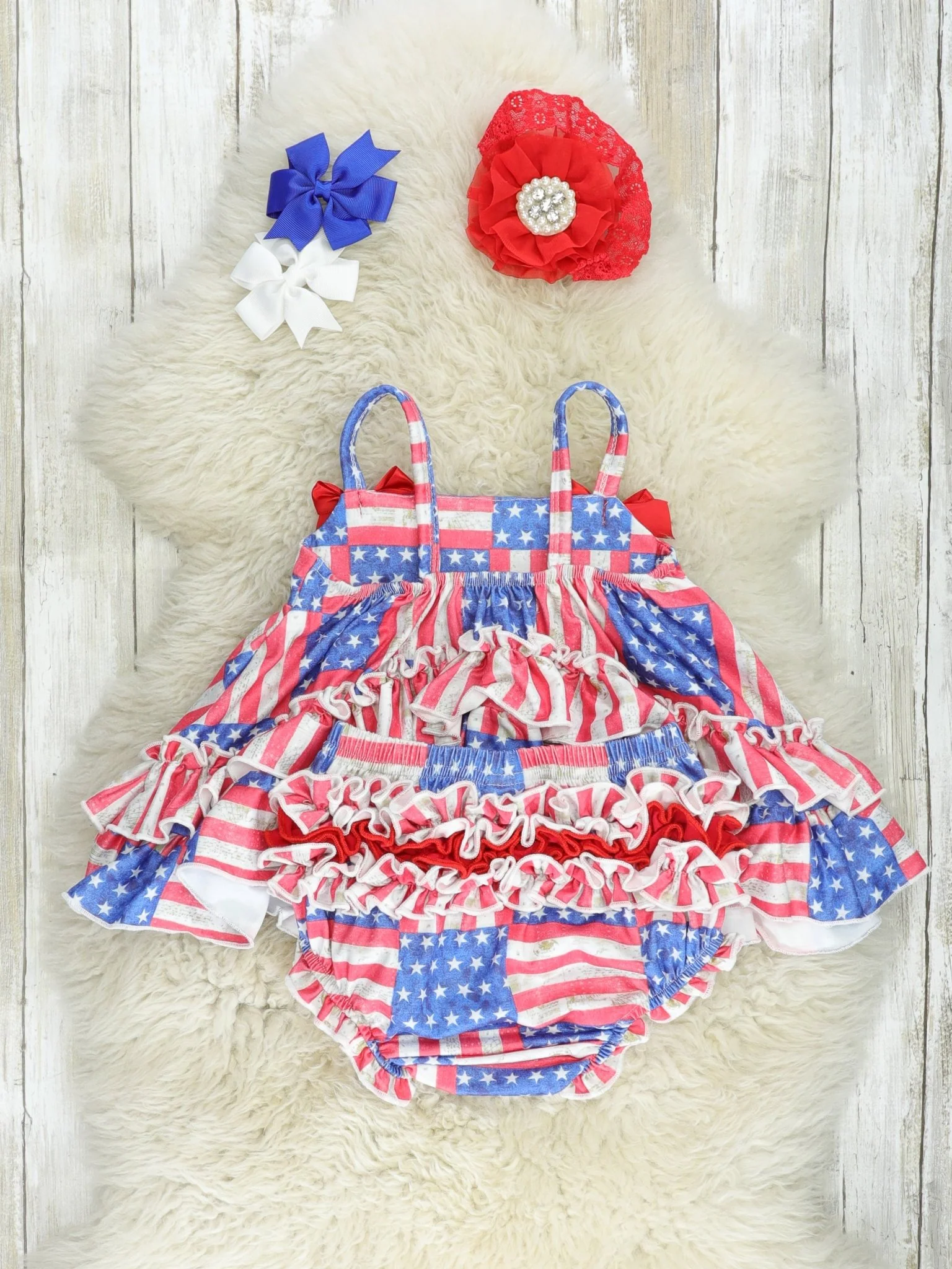 American Flag Swing Top & Ruffle Bloomers Outfit - Image 5