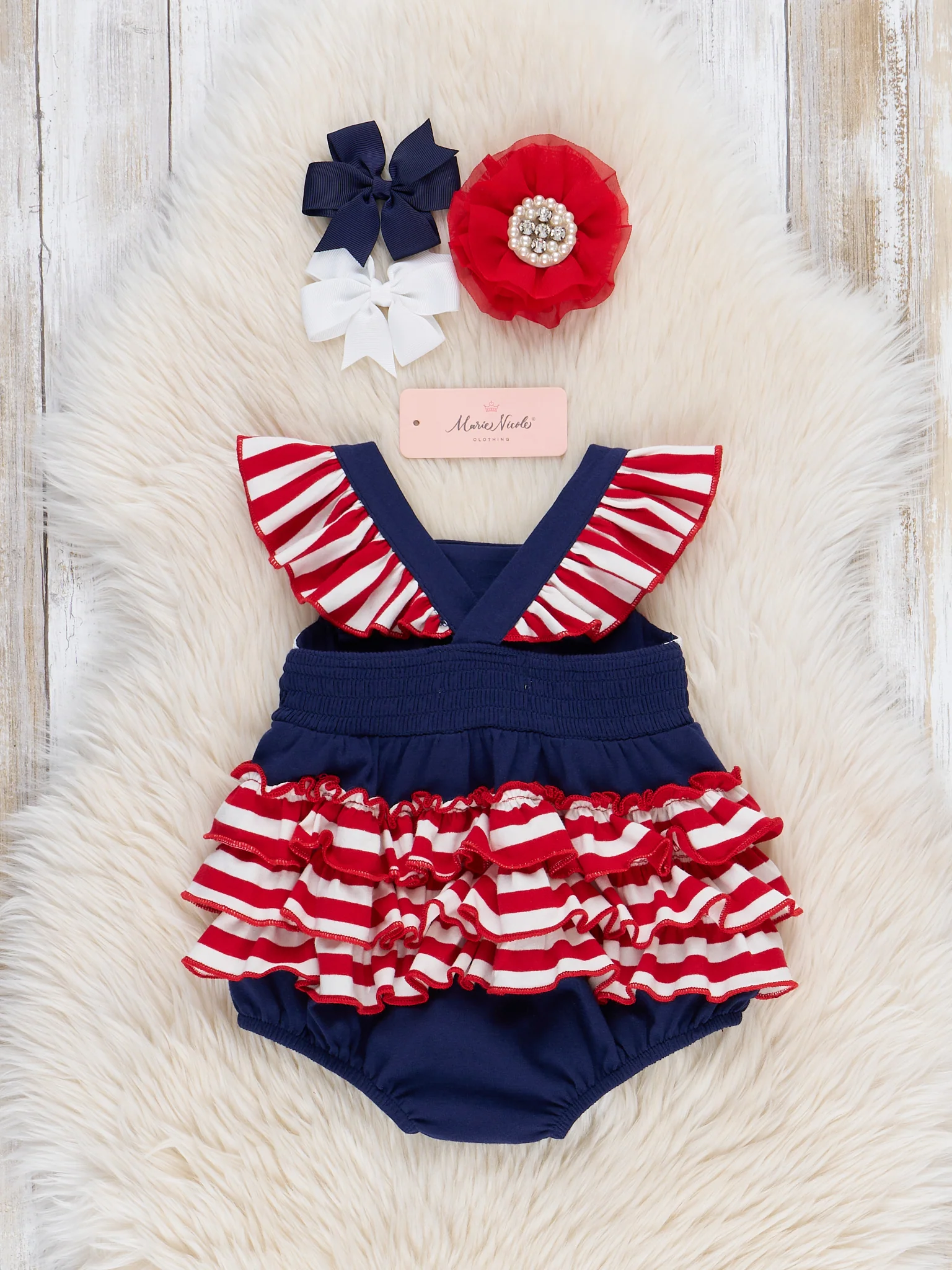American Stars Smocked Cotton Ruffle Bubble Romper - Image 2