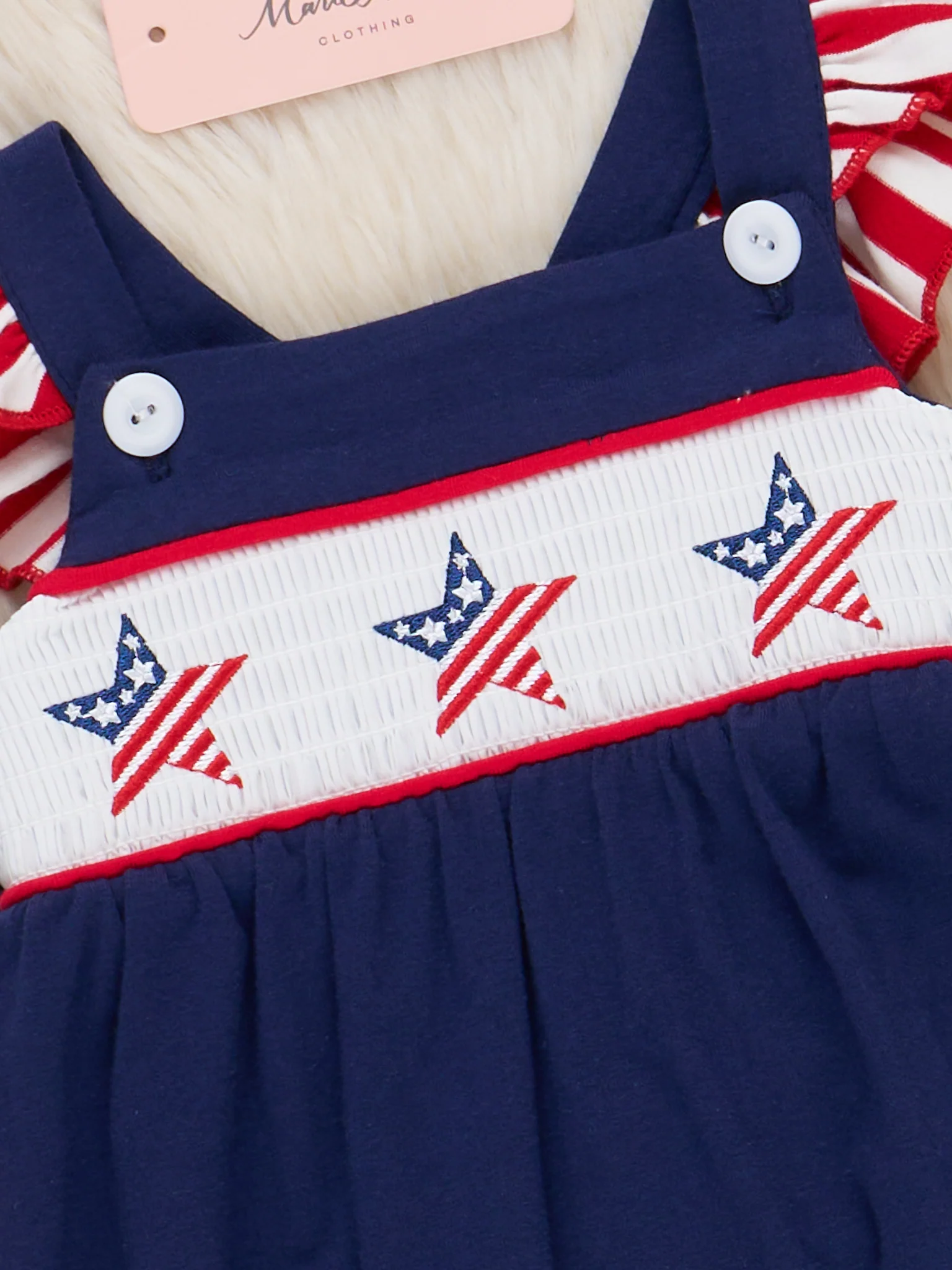 American Stars Smocked Cotton Ruffle Bubble Romper - Image 3