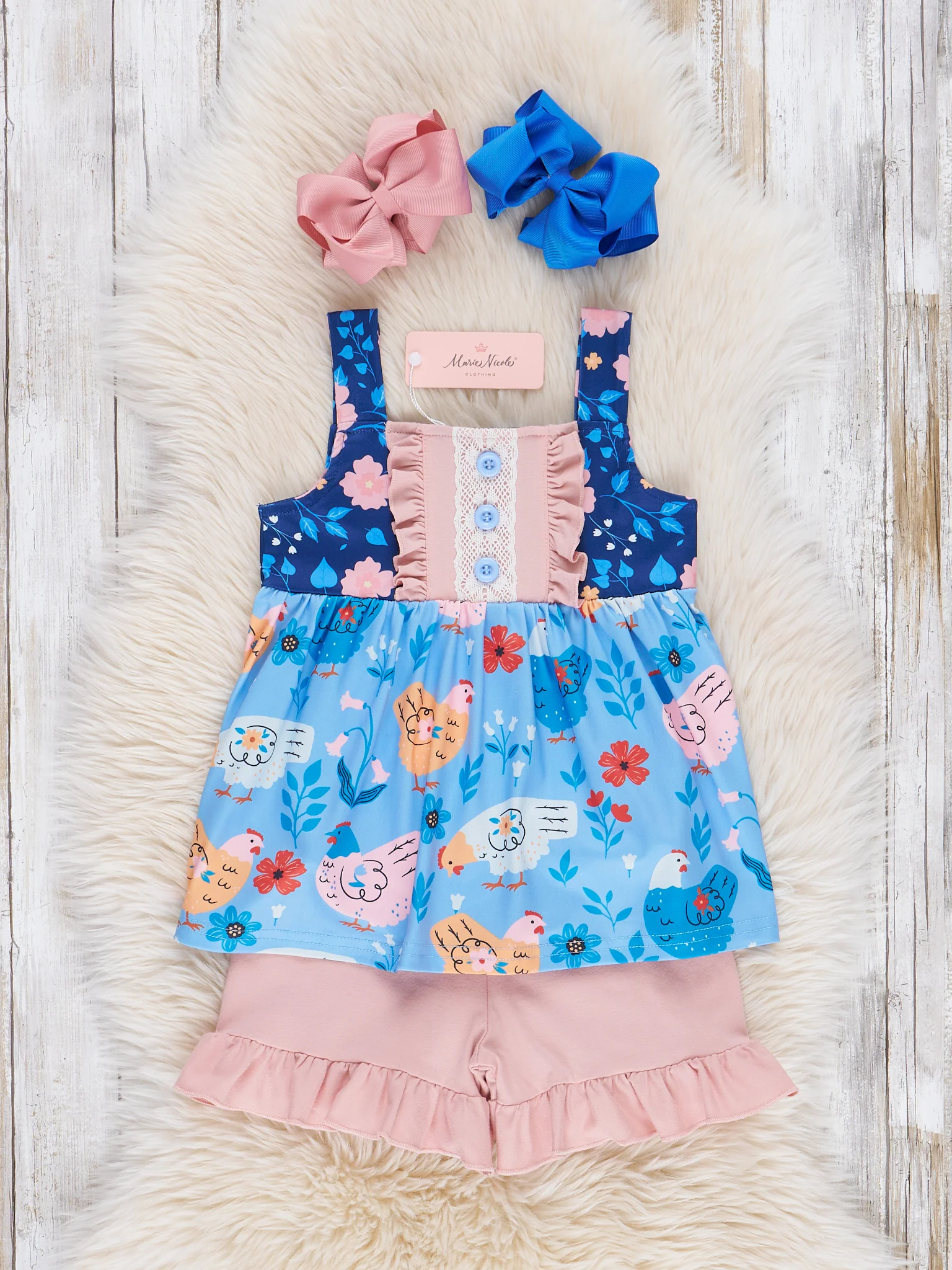 Americana Chickens Floral Ruffle Outfit