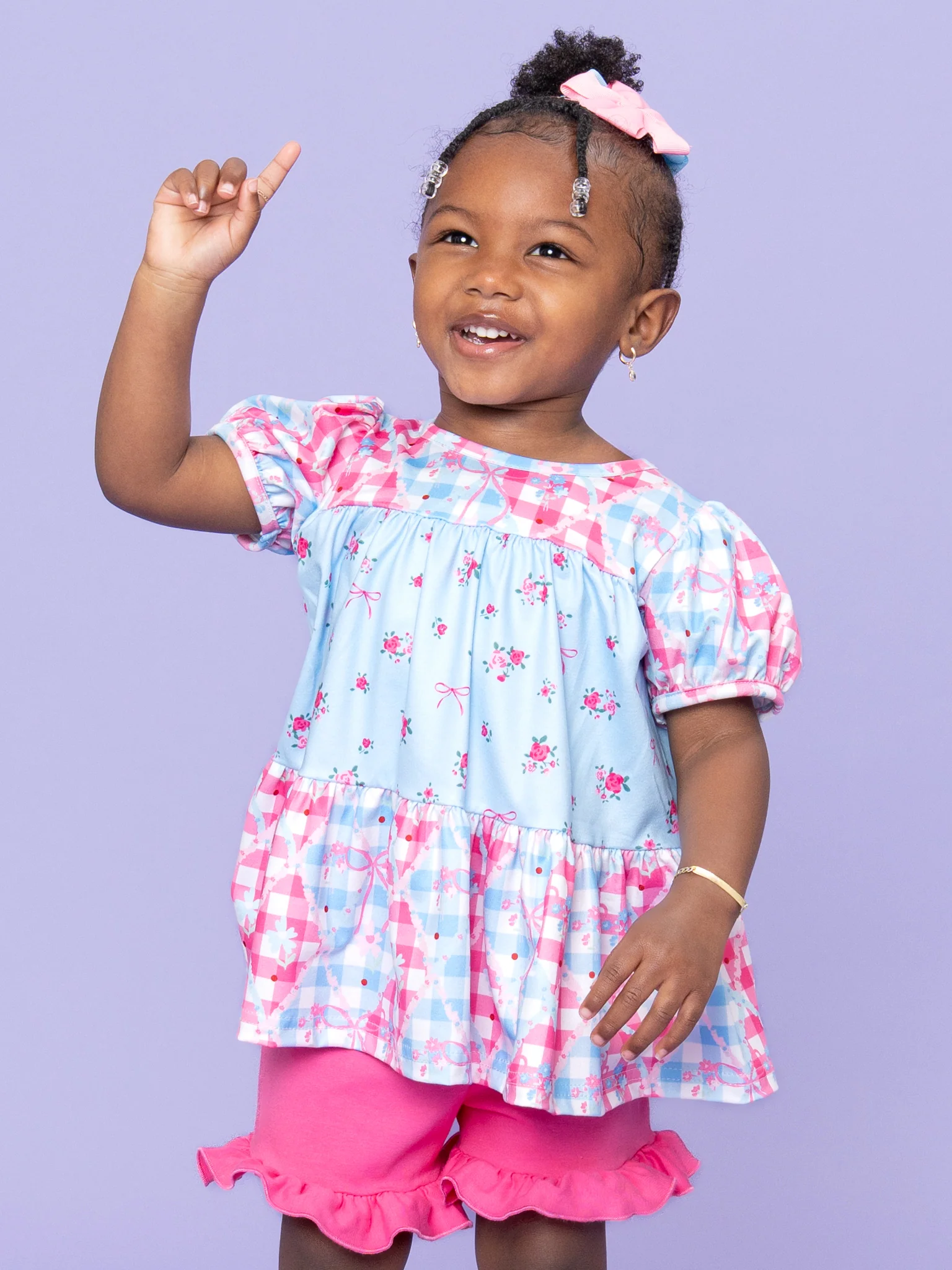 Angel Bloom Floral Plaid Ruffle Outfit