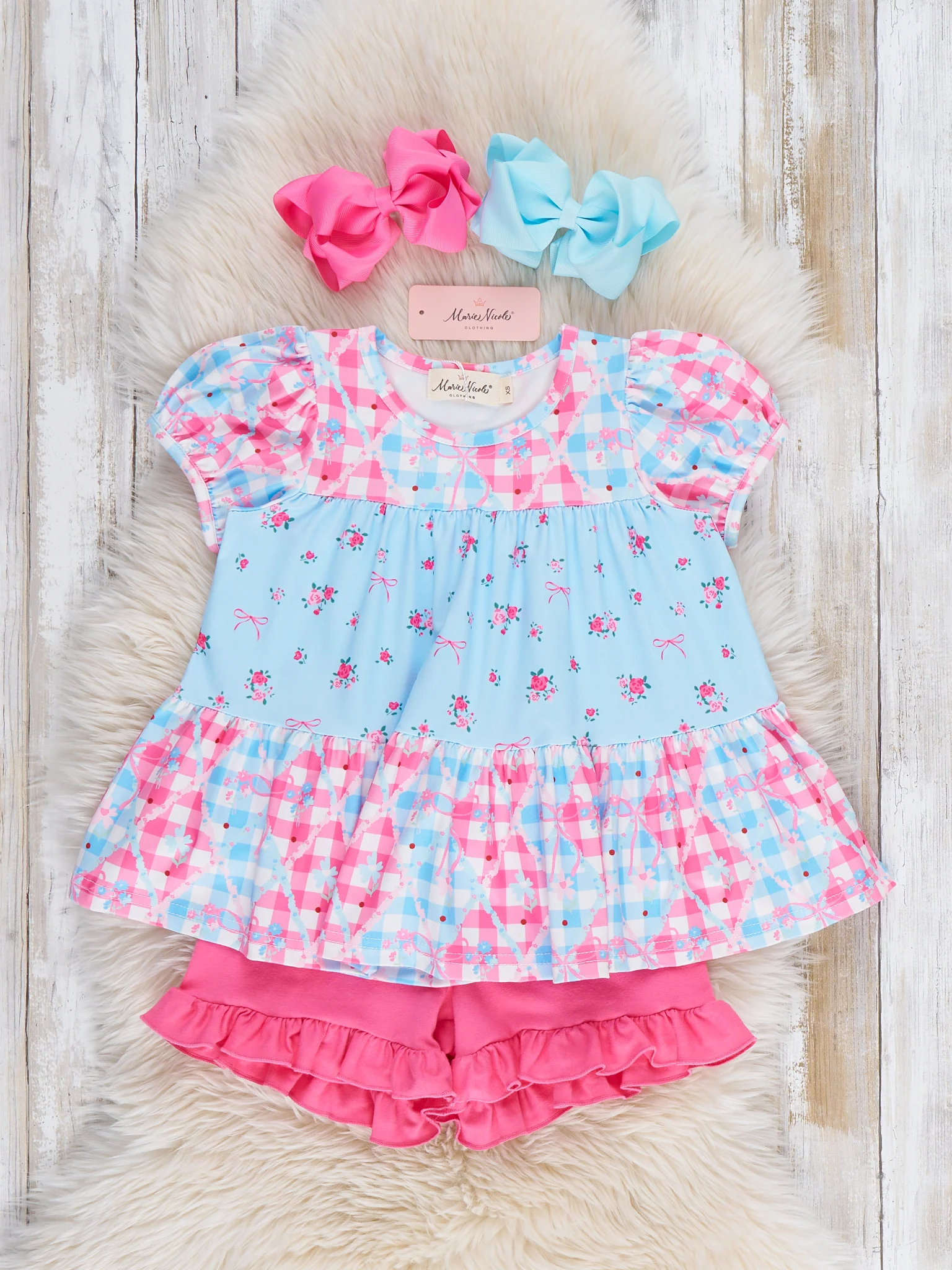 Angel Bloom Floral Plaid Ruffle Outfit - Image 2