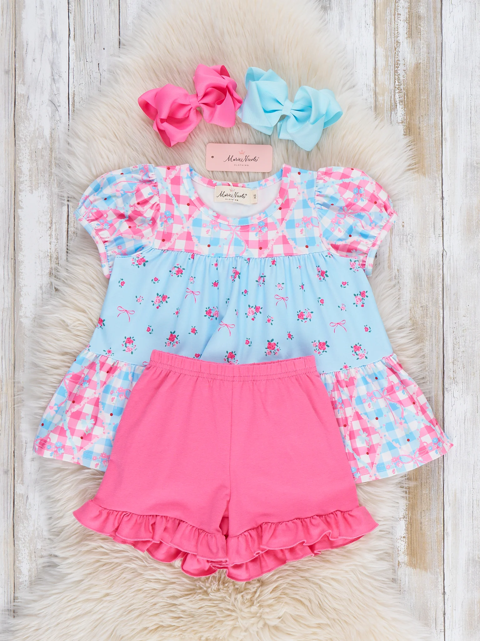 Angel Bloom Floral Plaid Ruffle Outfit - Image 4