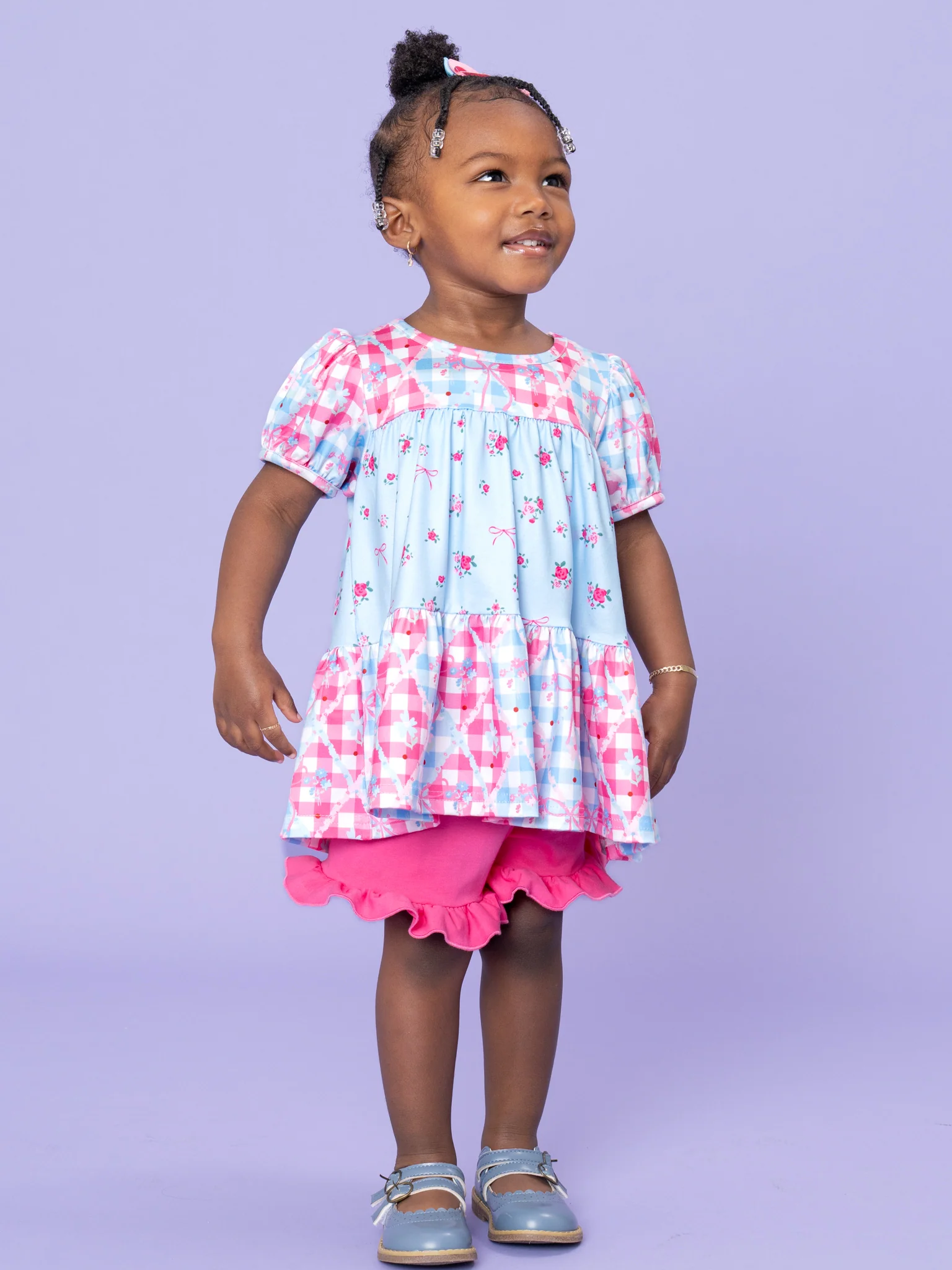 Angel Bloom Floral Plaid Ruffle Outfit - Image 5