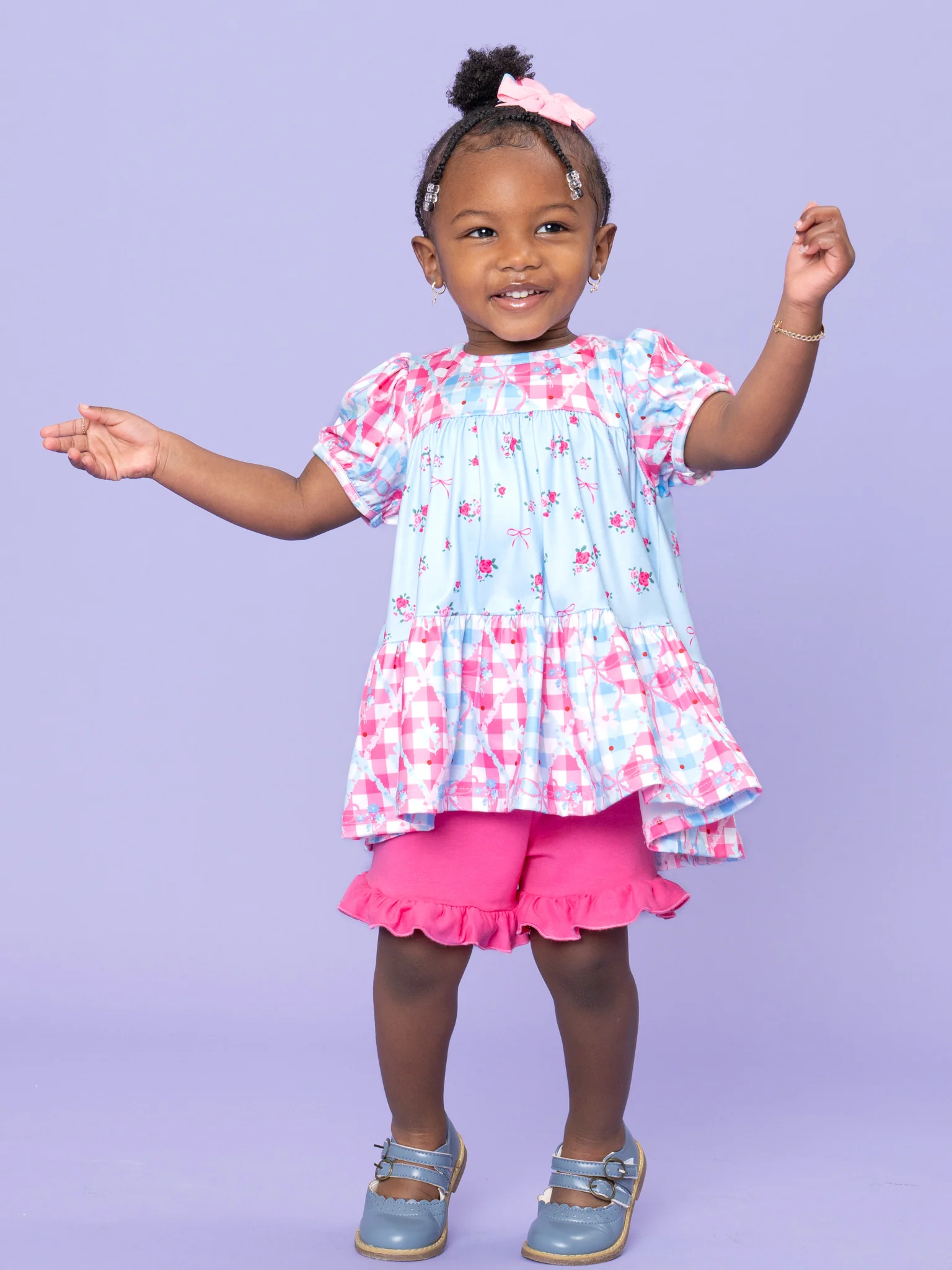 Angel Bloom Floral Plaid Ruffle Outfit - Image 6