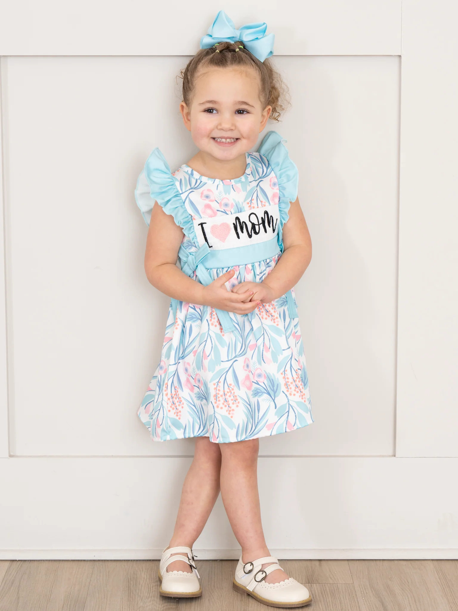 Aqua "I Love Mom" Smocked Dress - Image 4