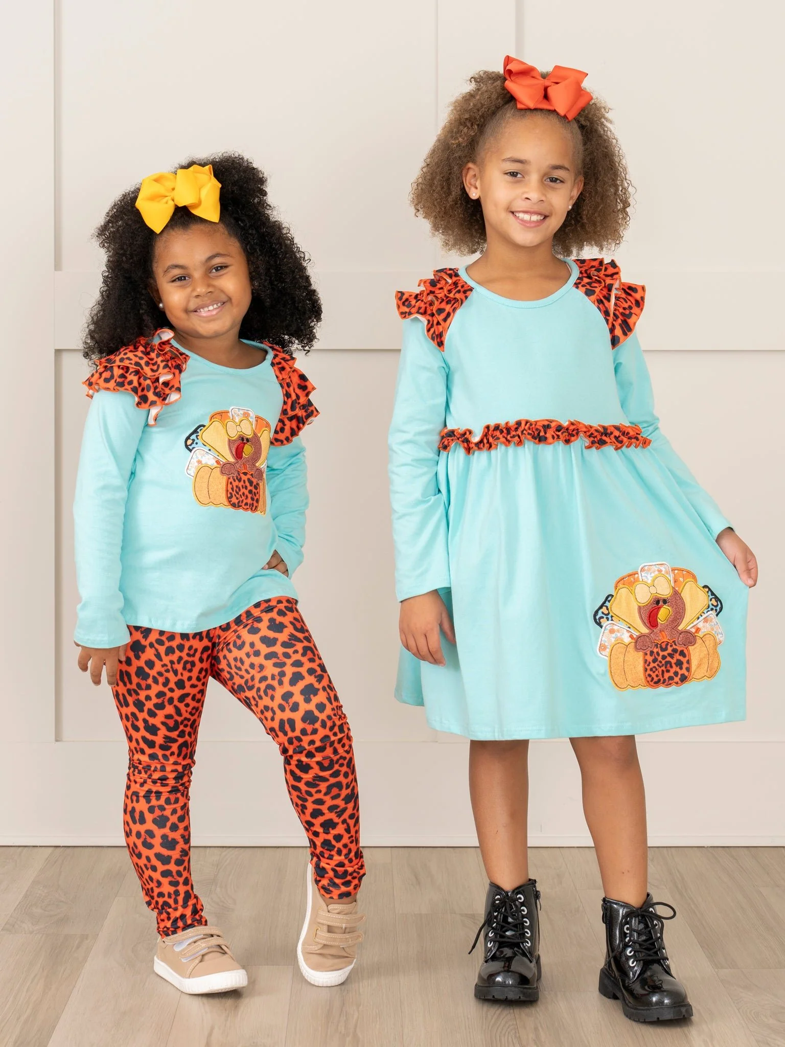 Aqua & Leopard Embroidered Turkey Ruffle Dress - Image 4