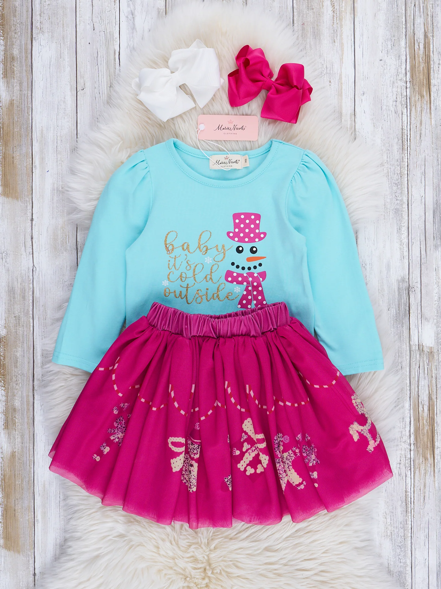 Aqua & Magenta Snowman Outfit w/ Skirt - Image 2