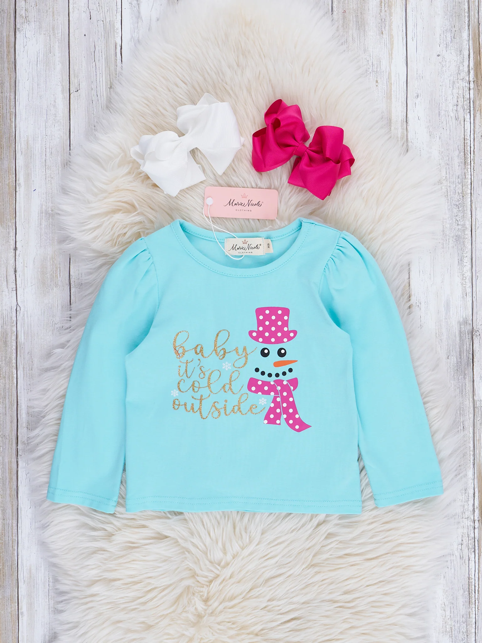 Aqua & Magenta Snowman Outfit w/ Skirt - Image 3