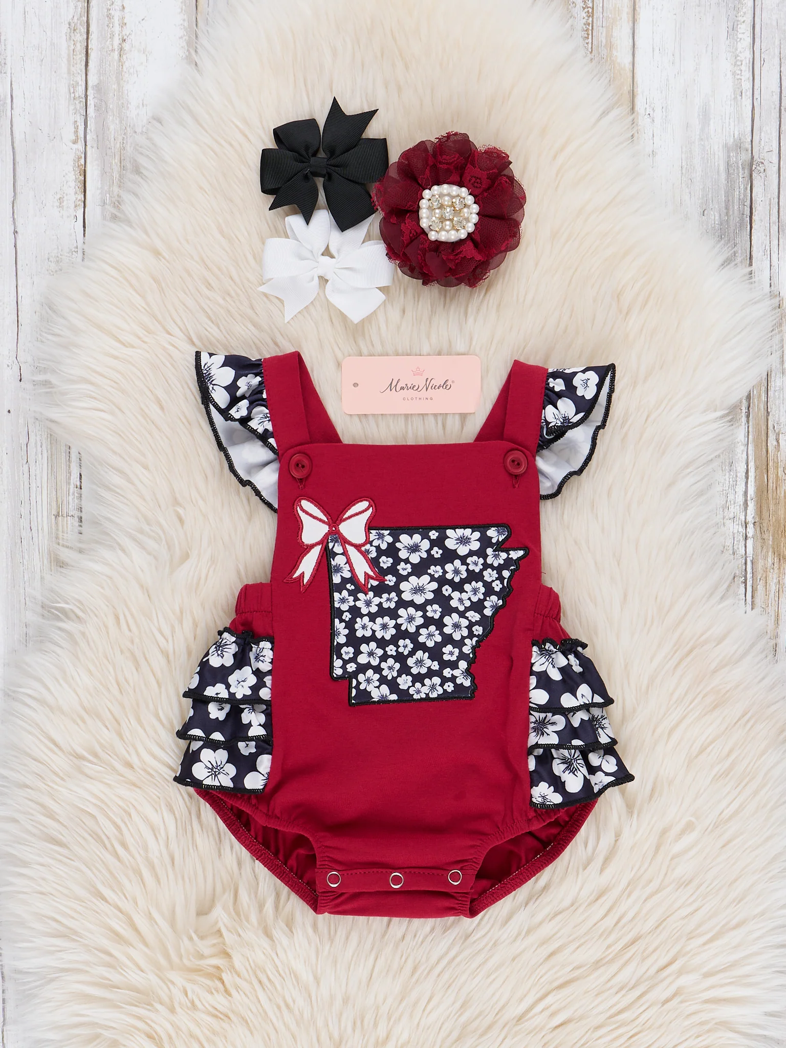 Arkansas Embroidered Floral Ruffle Bubble Romper