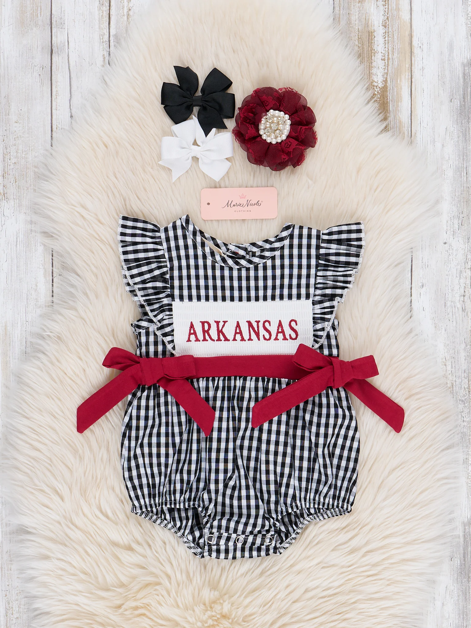 Arkansas Smocked Gingham Bubble Romper