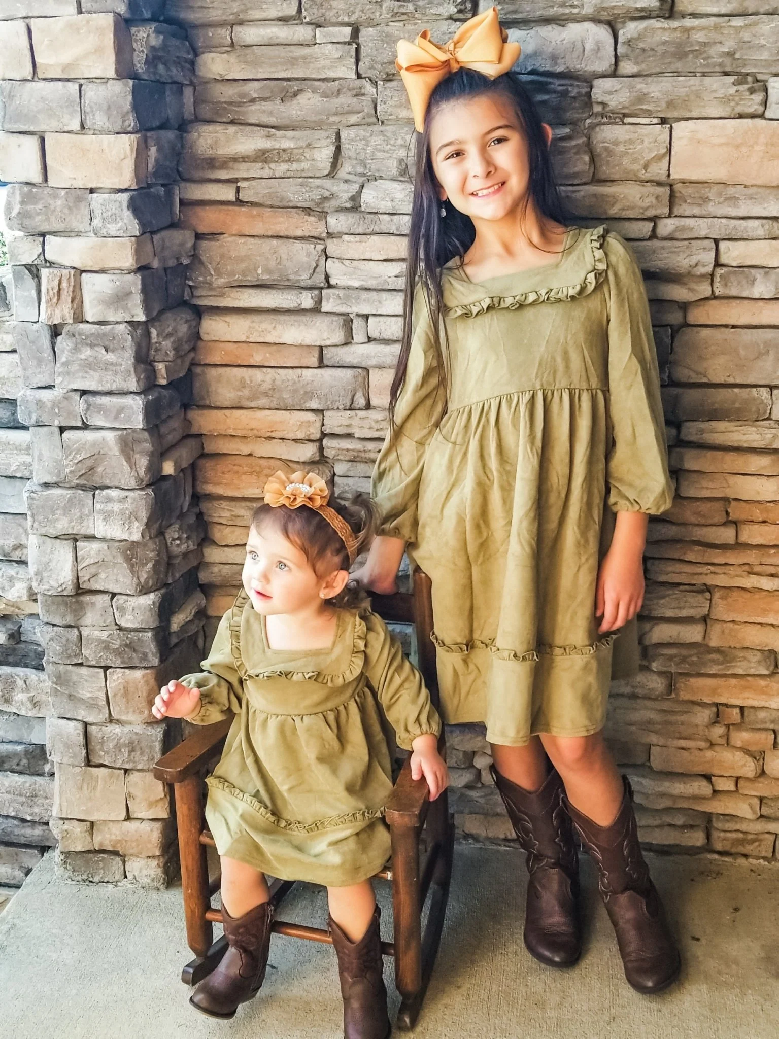Army Green Suede Square Neck Ruffle Dress - Image 5
