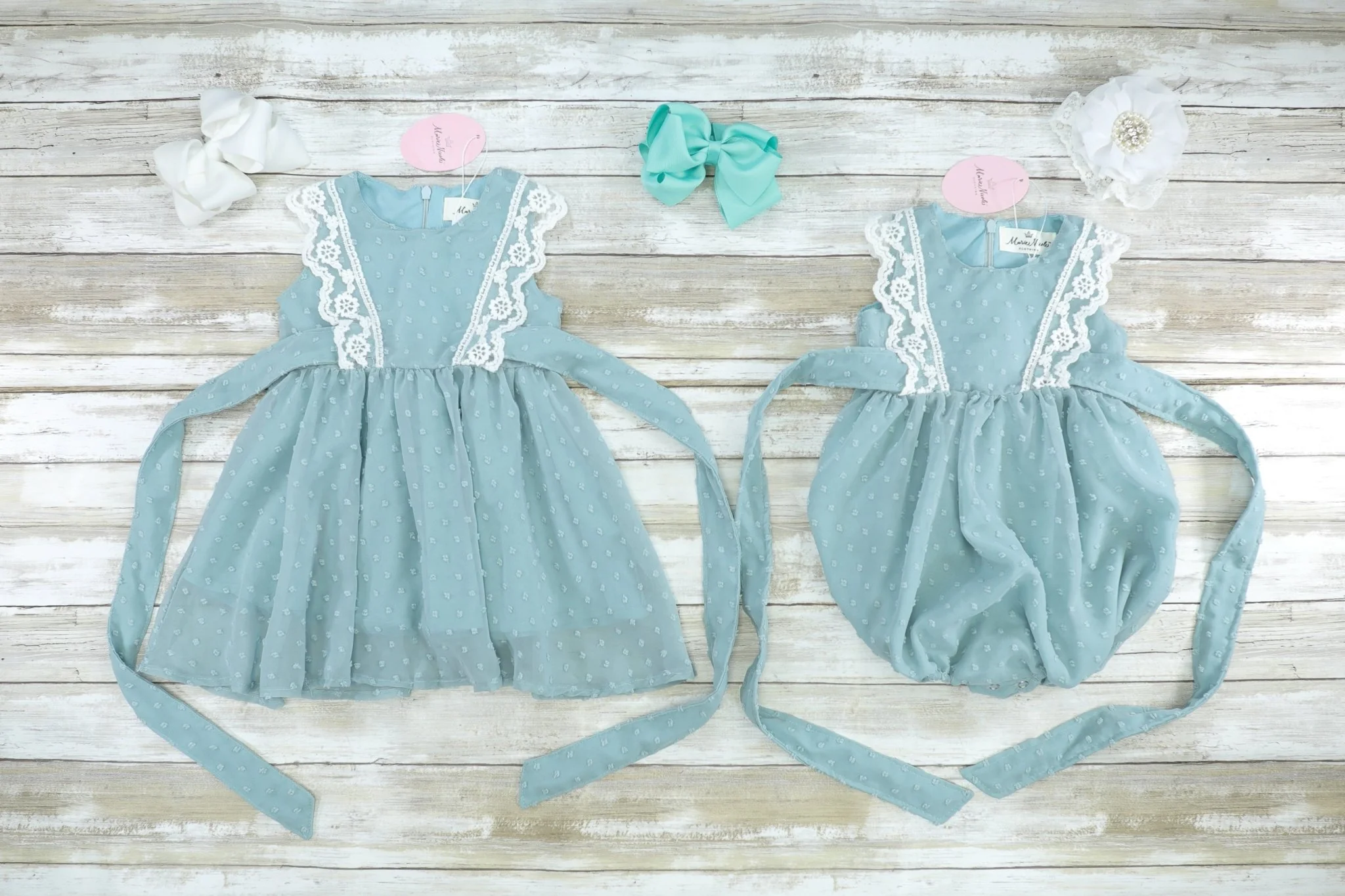 Ash Blue Lace Swiss Dot Bubble Romper - Image 5