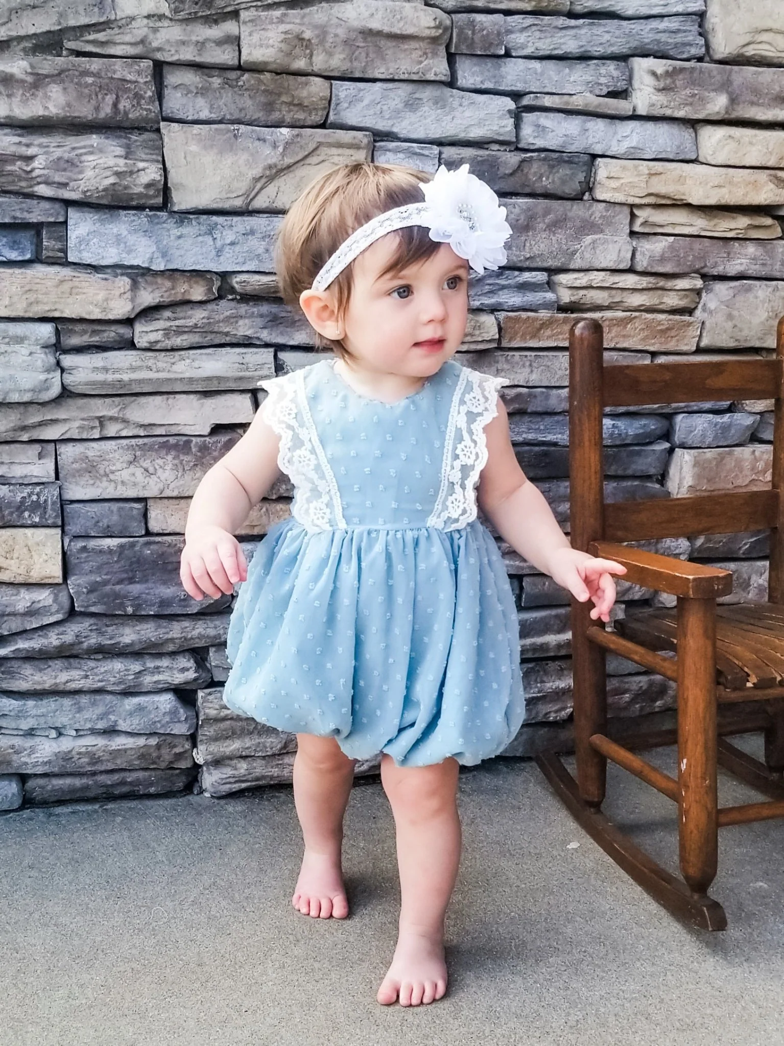 Ash Blue Lace Swiss Dot Bubble Romper - Image 6