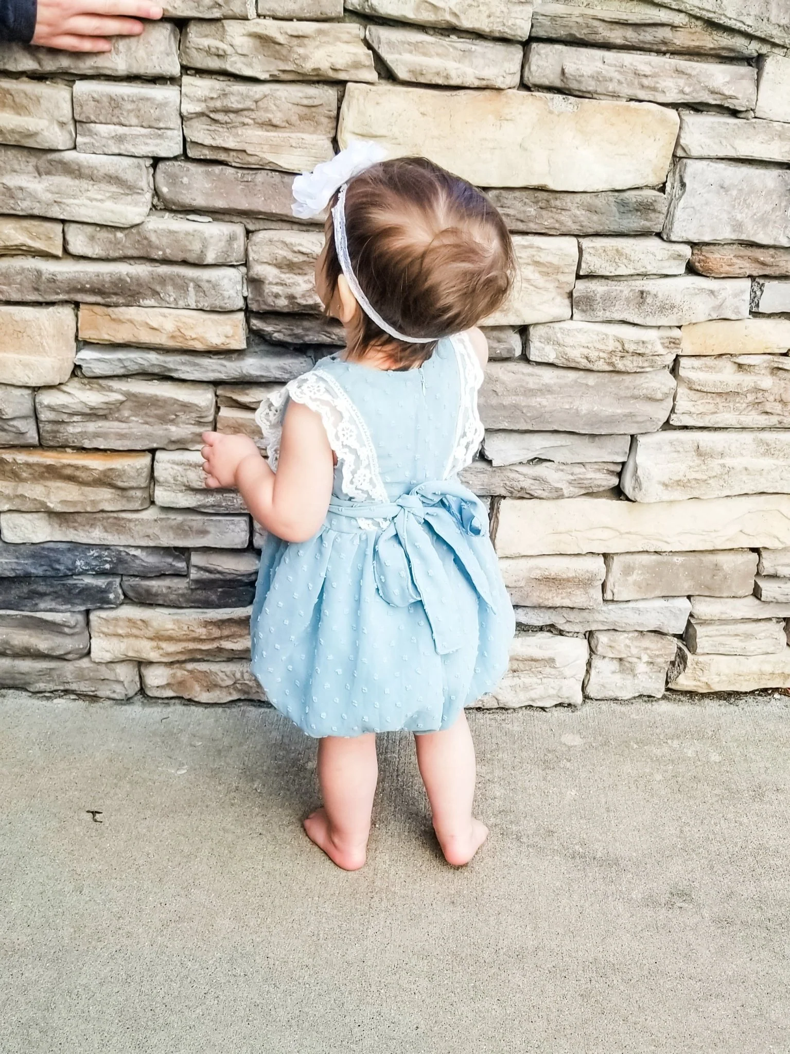 Ash Blue Lace Swiss Dot Bubble Romper - Image 8
