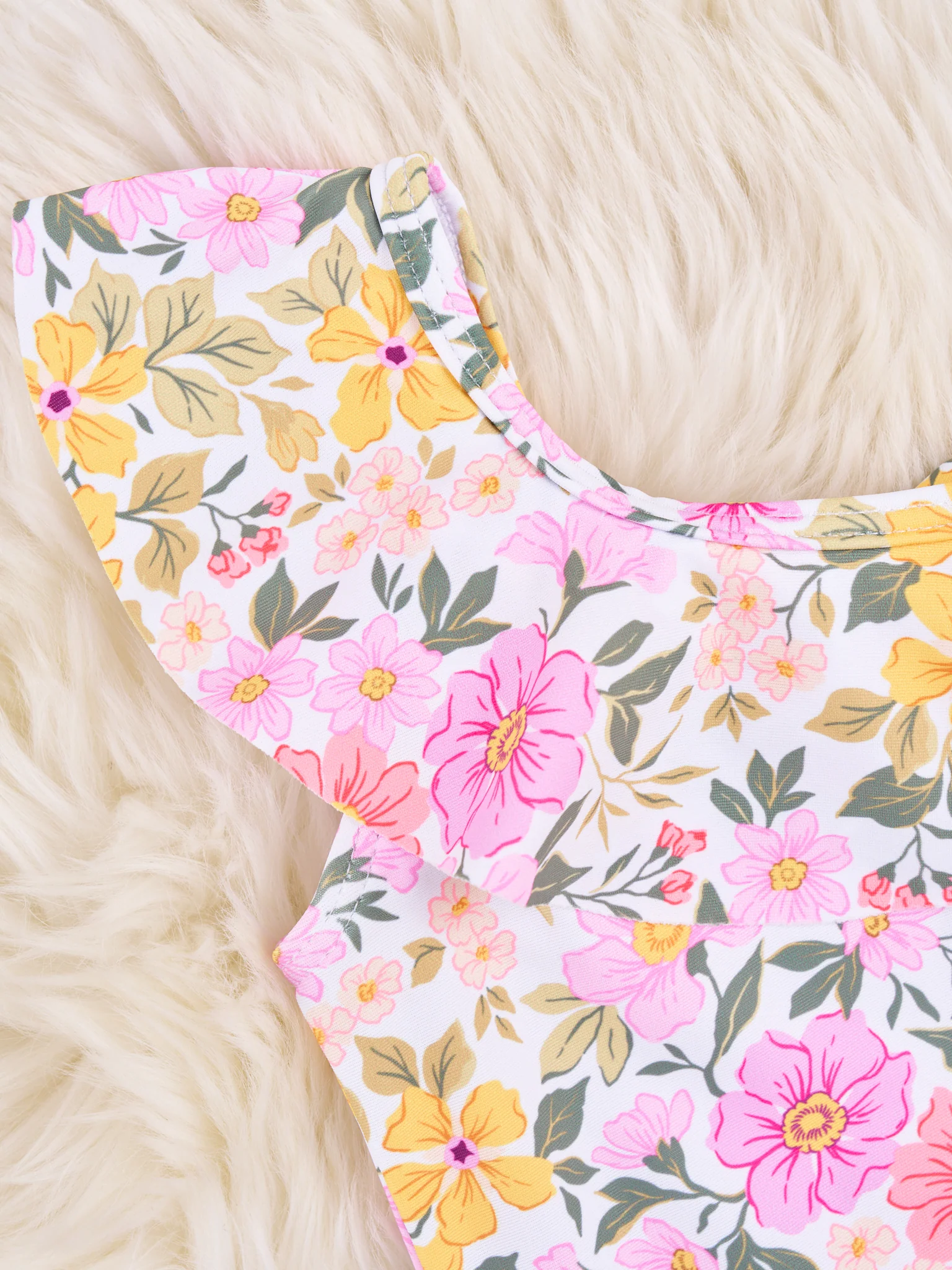 Asymmetrical Floral Ruffle One-Piece Swimsuit - Image 3