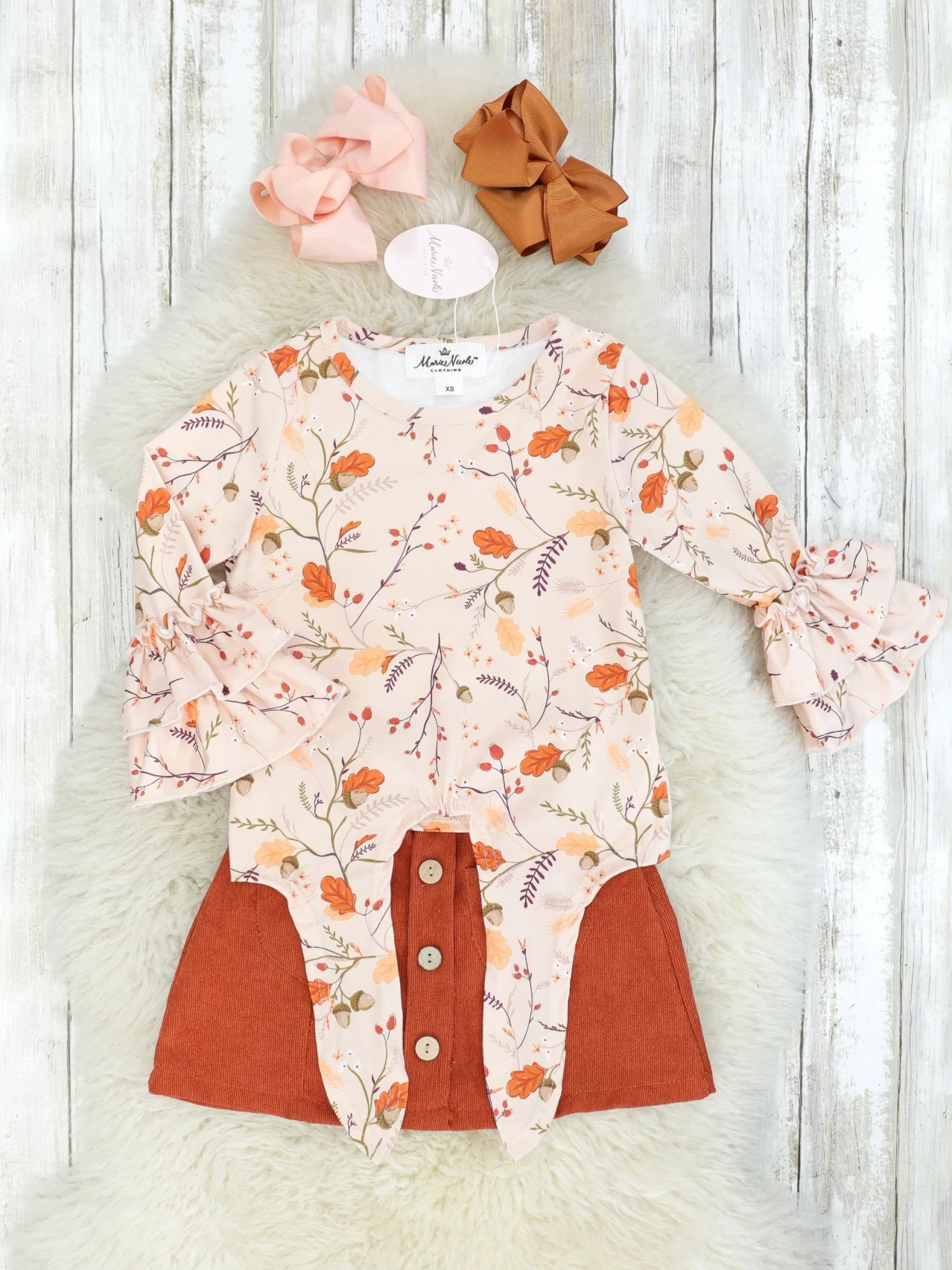 Autumn Botanic Ruffle Sleeve Top & Brown Pocket Skirt - Image 3