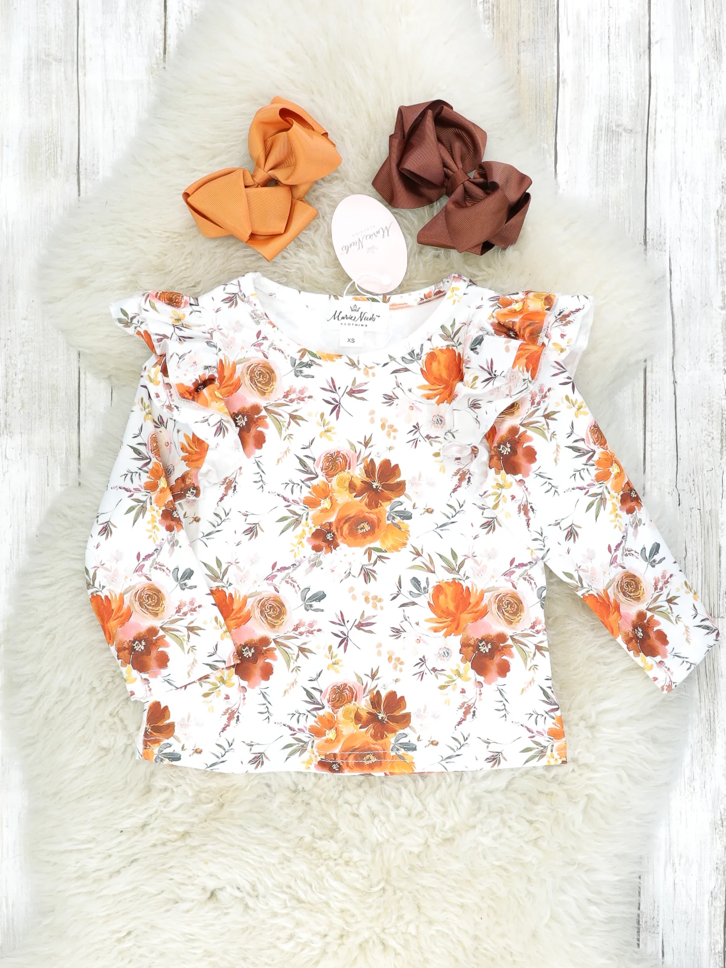 Autumn Floral Ruffle Top & Velvet Suspender Skirt Set - Image 2