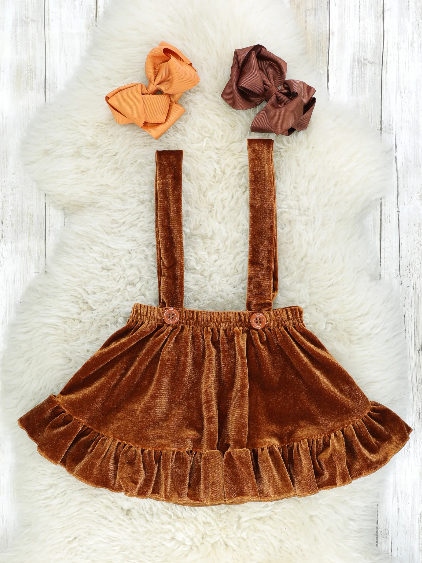 Autumn Floral Ruffle Top & Velvet Suspender Skirt Set - Image 3