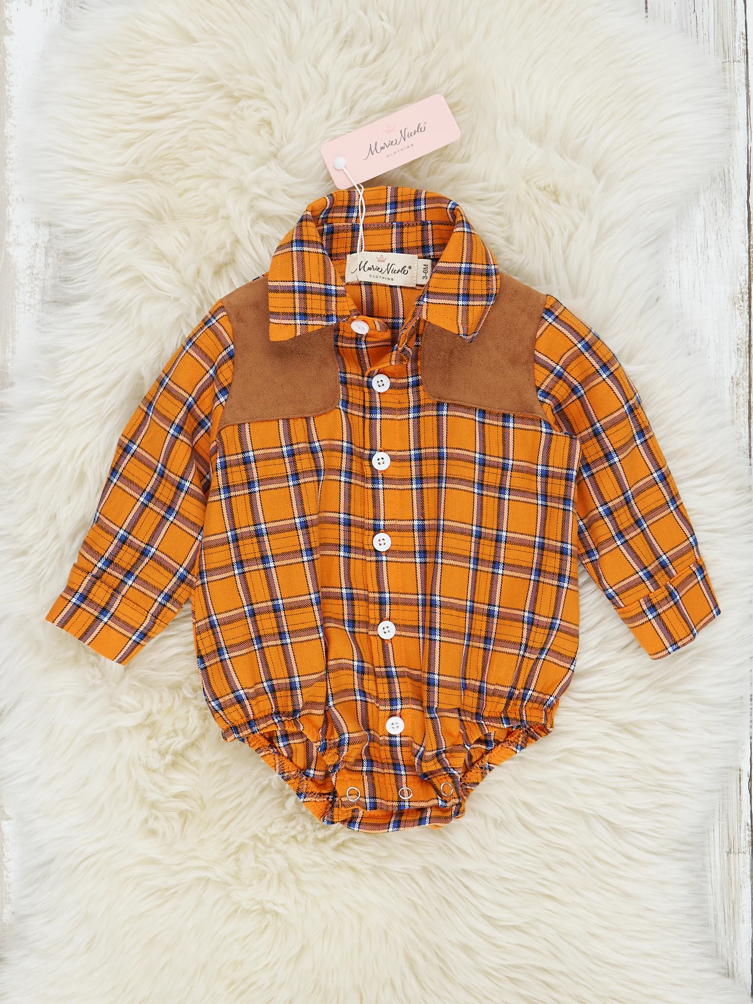 Autumn Patches Plaid Button Up Romper - Image 2