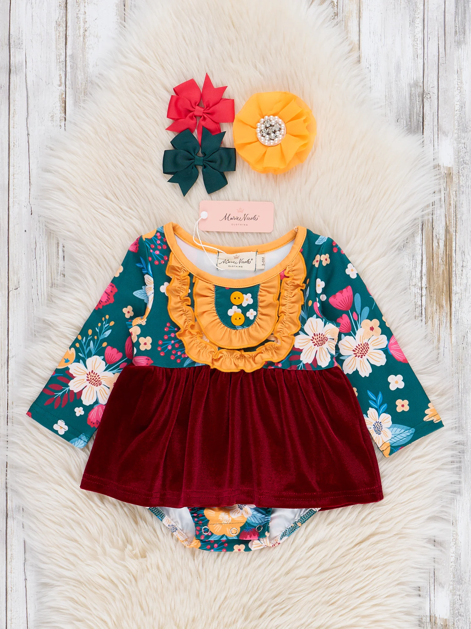 Autumn Rose Velvet Bubble Romper