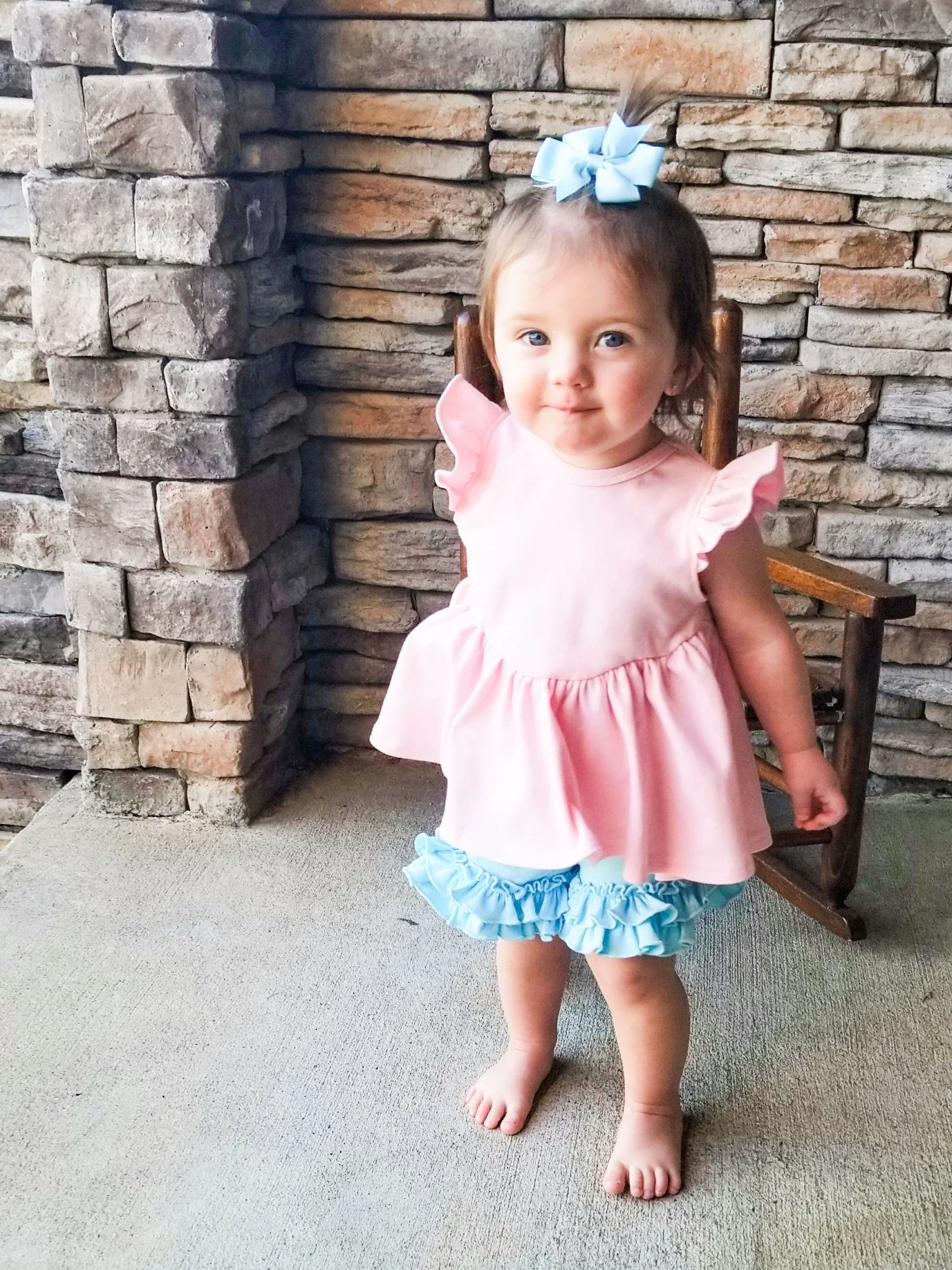 Baby Blue Ruffle Trim Cotton Shorts - Image 4