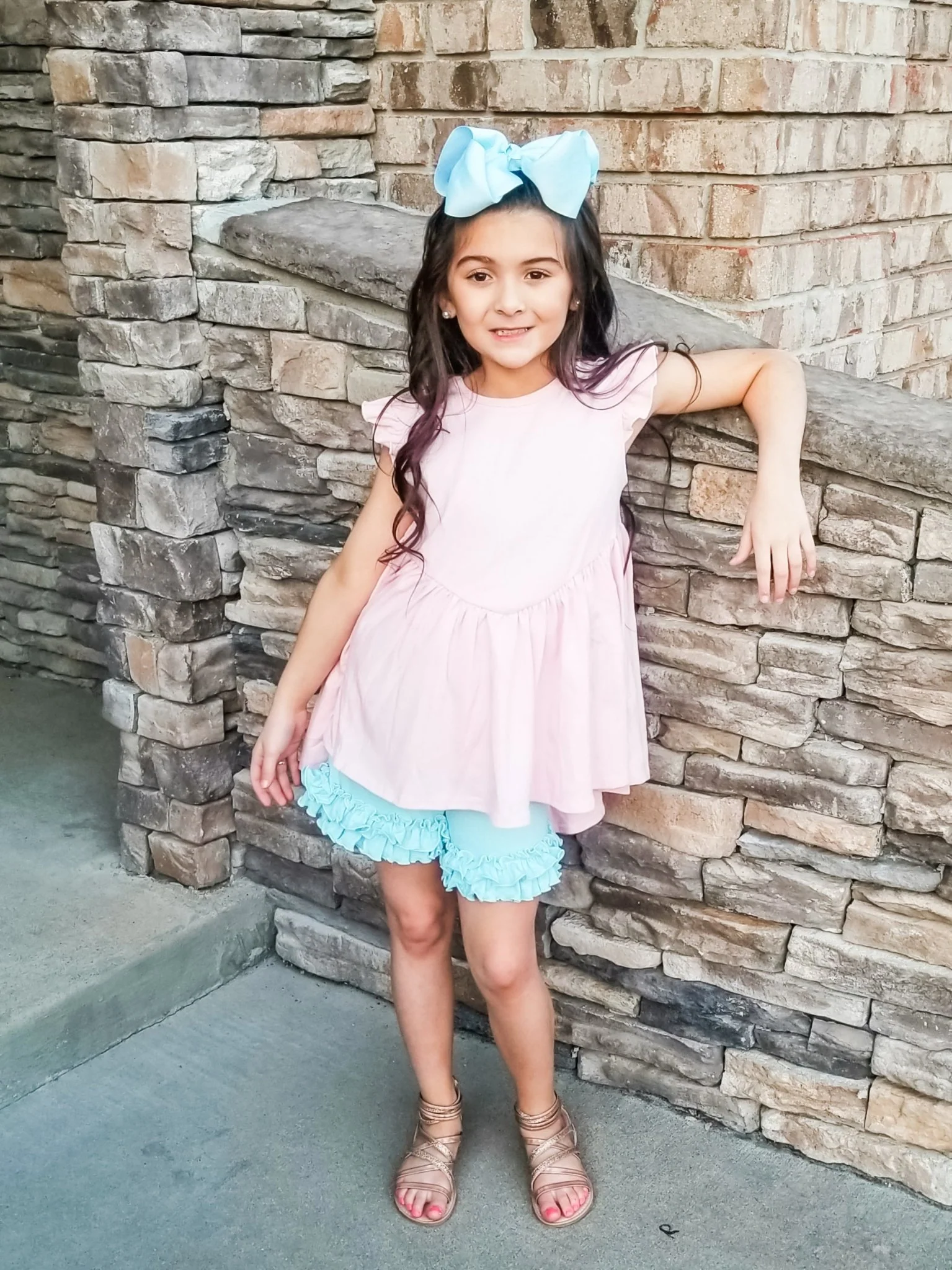 Baby Blue Ruffle Trim Cotton Shorts - Image 6