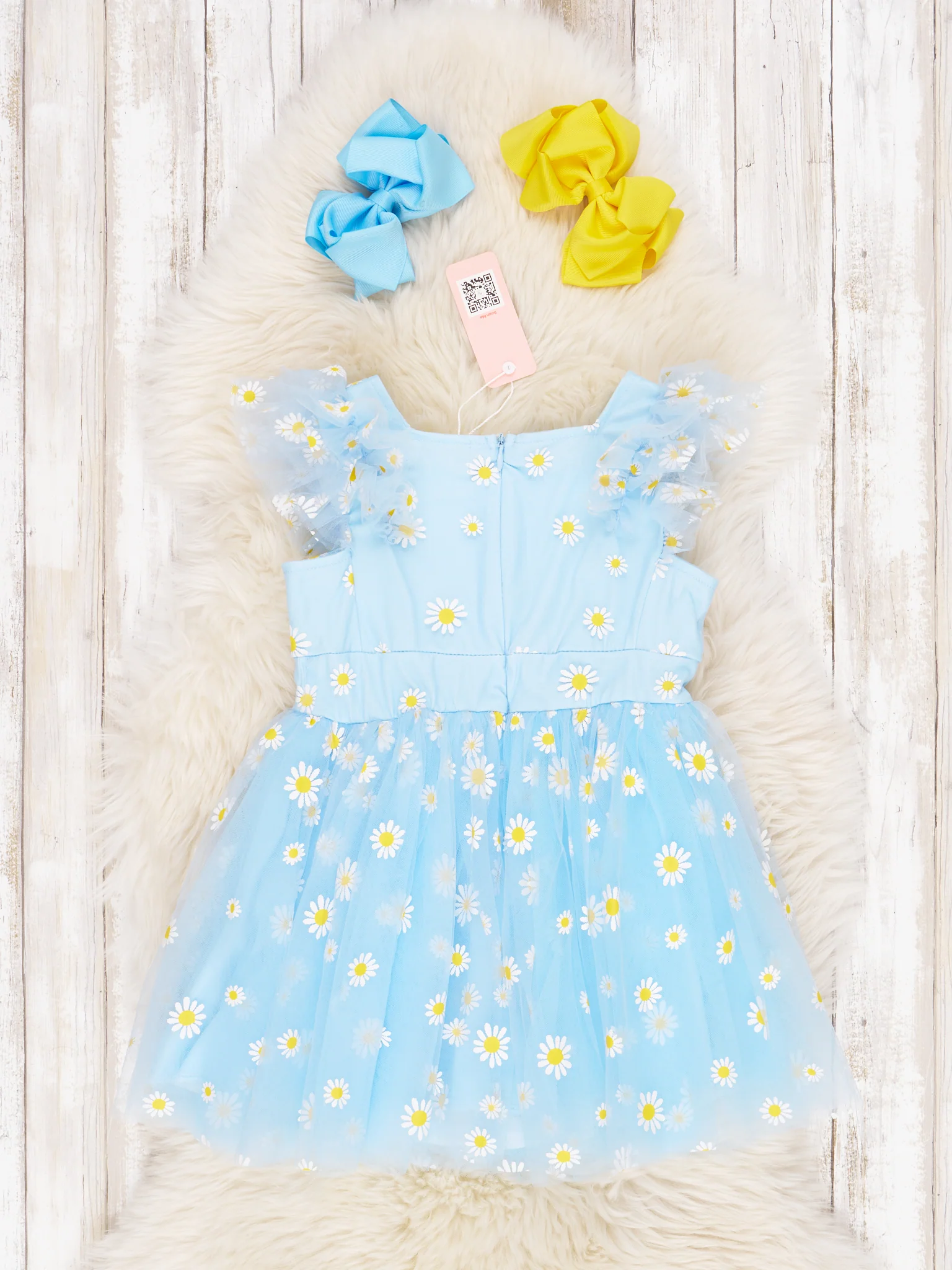 Baby Blue Tulle Daisy Ruffle Dress - Image 2