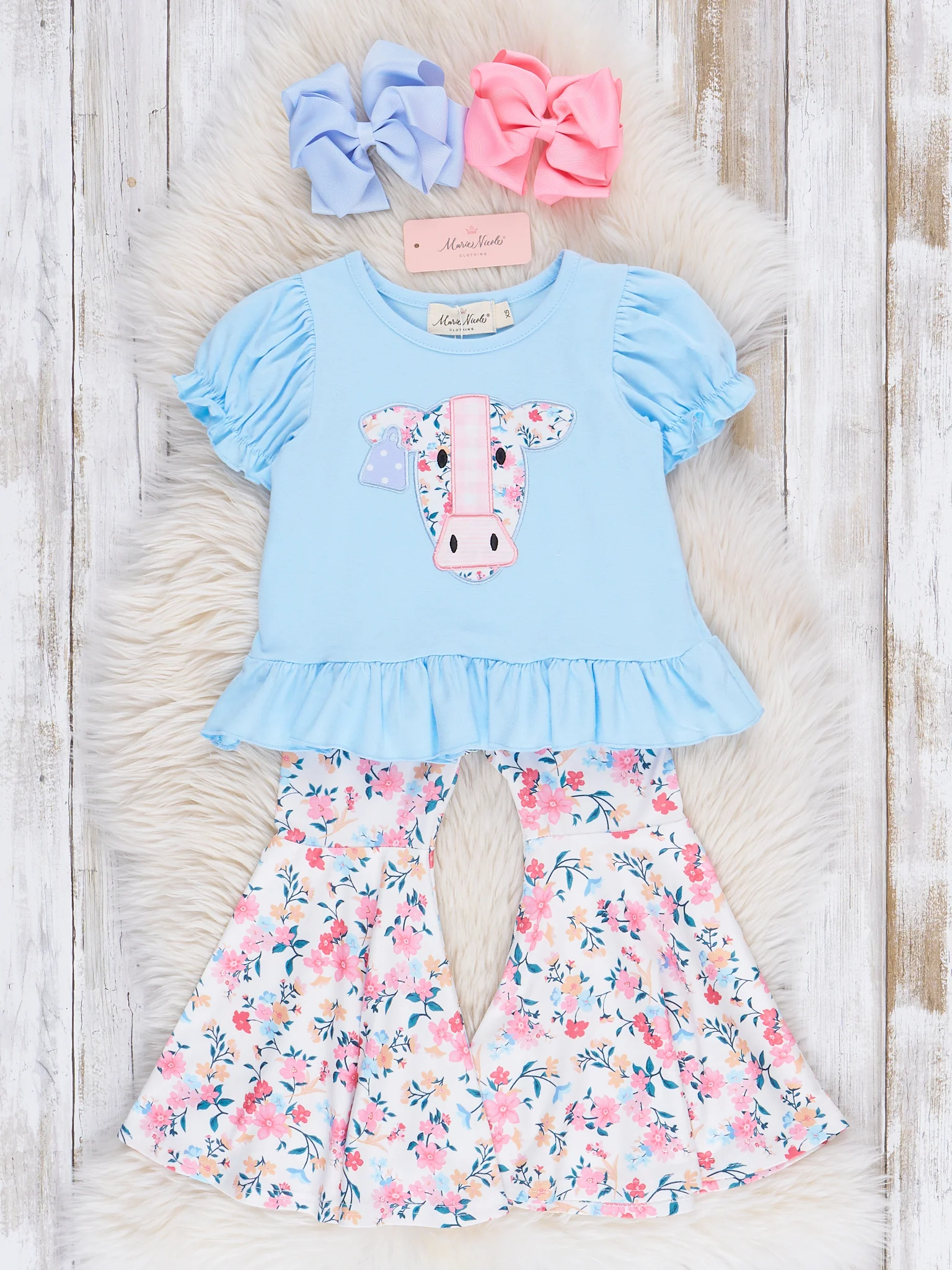 Baby Cow Floral Bell Bottom Outfit - Image 2