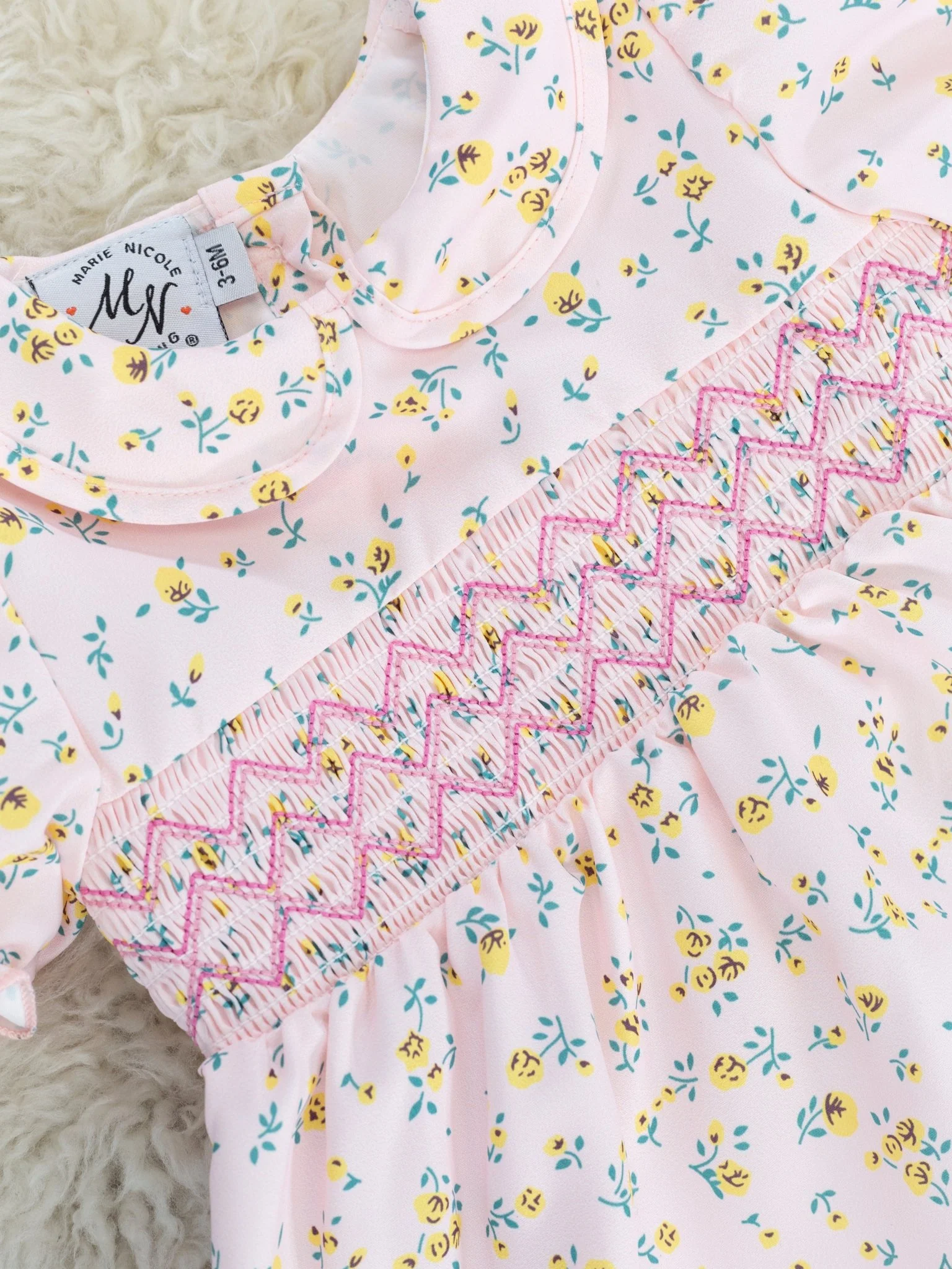 Baby Pink Smocked Floral Top & Bloomers Outfit - Image 3