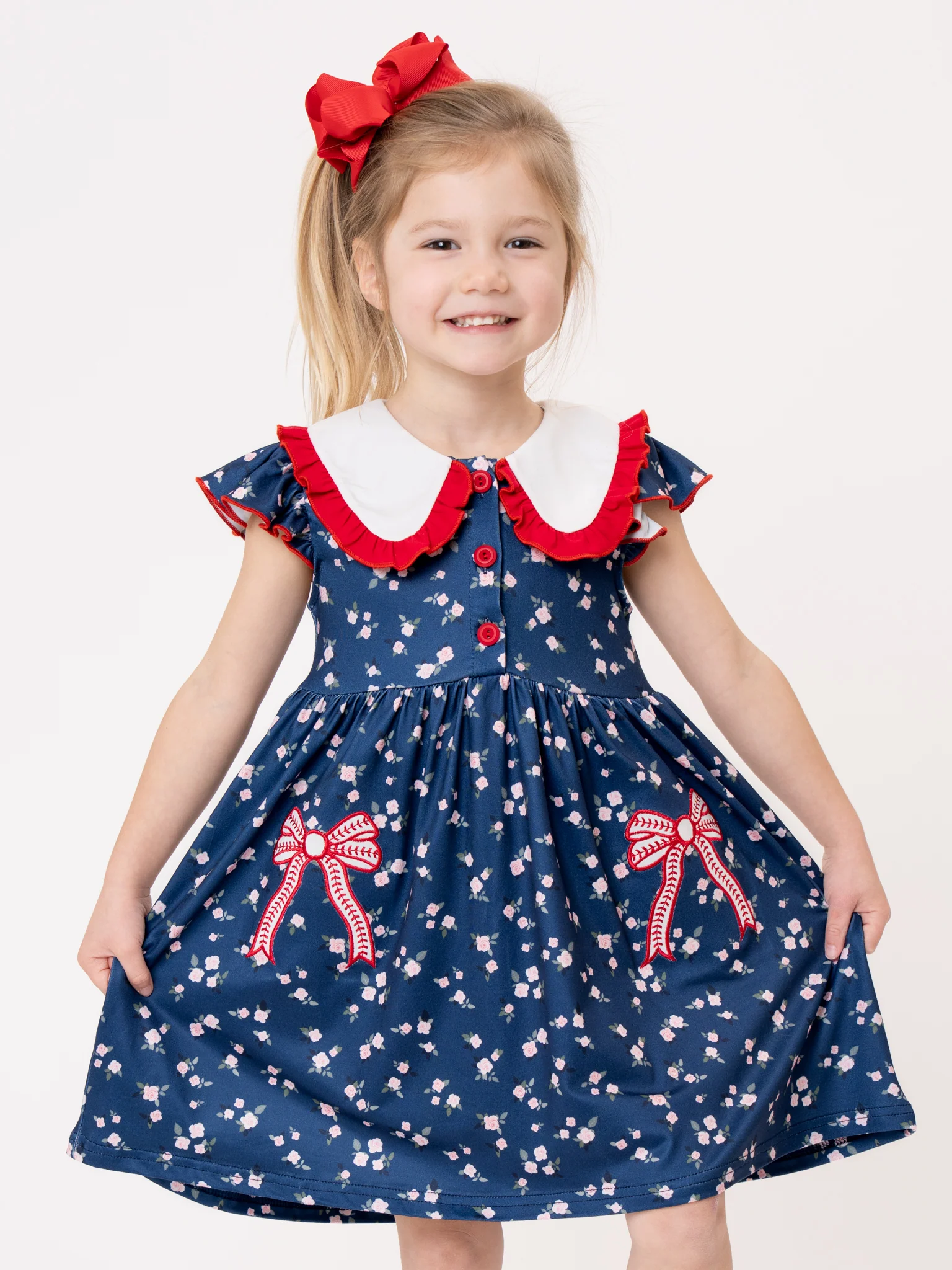 Ballpark Bows Embroidered Dress