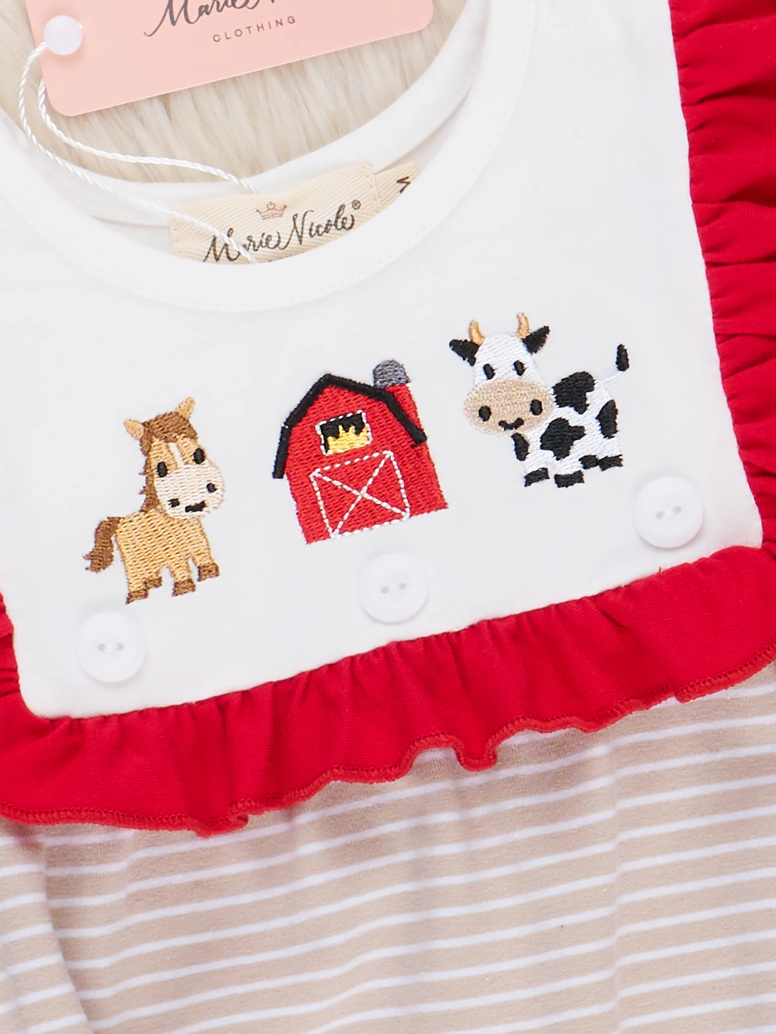 Barnyard Fun Embroidered Ruffle Bubble Romper - Image 4