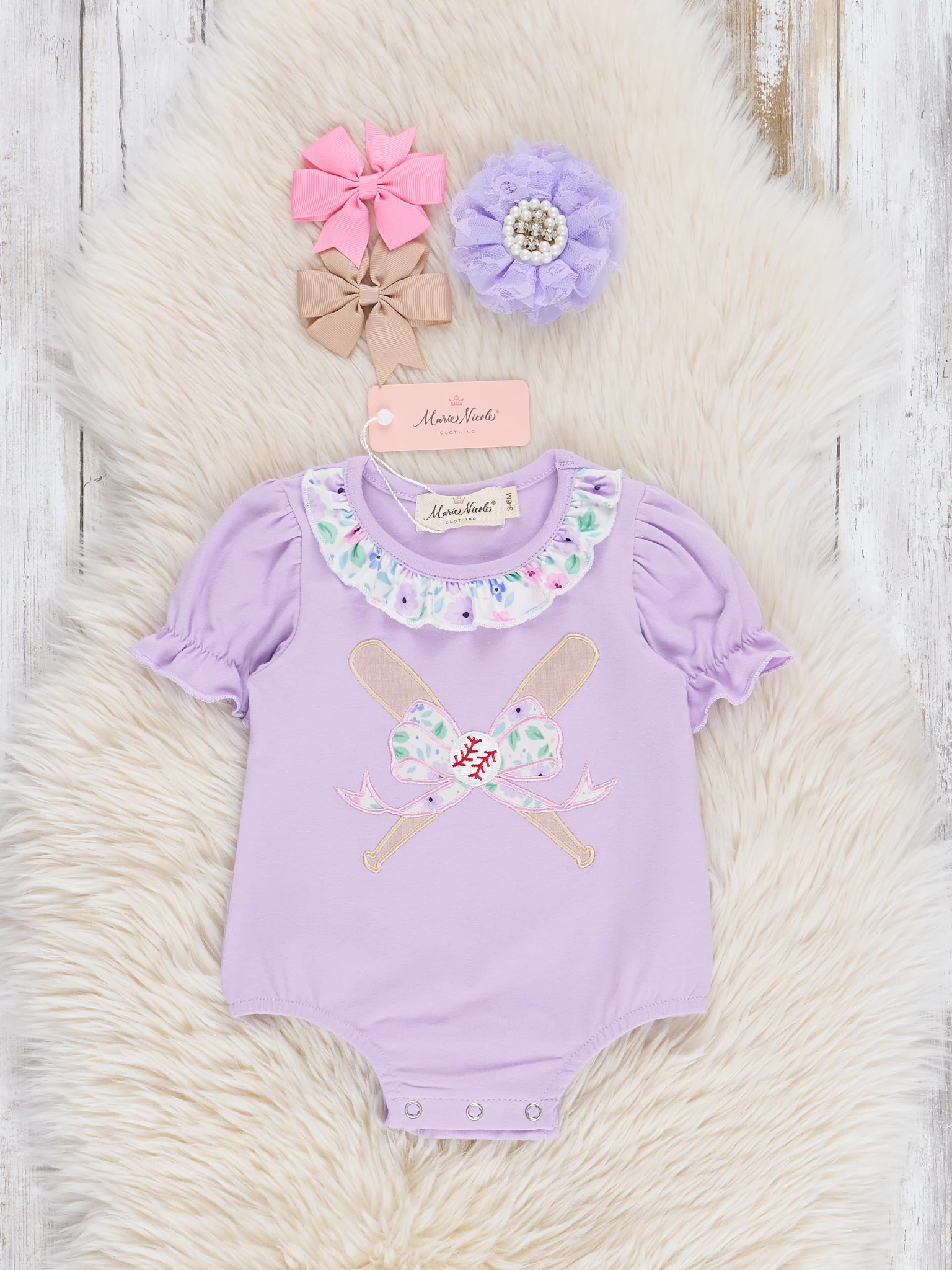 Baseball Garden Embroidered Ruffle Romper