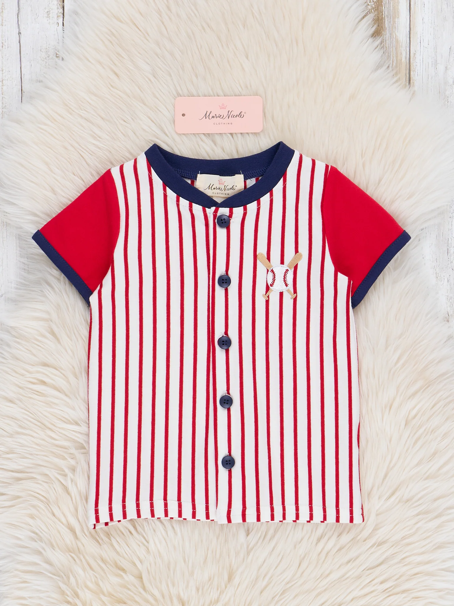 Baseball Stripes Raglan Button Up Shirt - Red