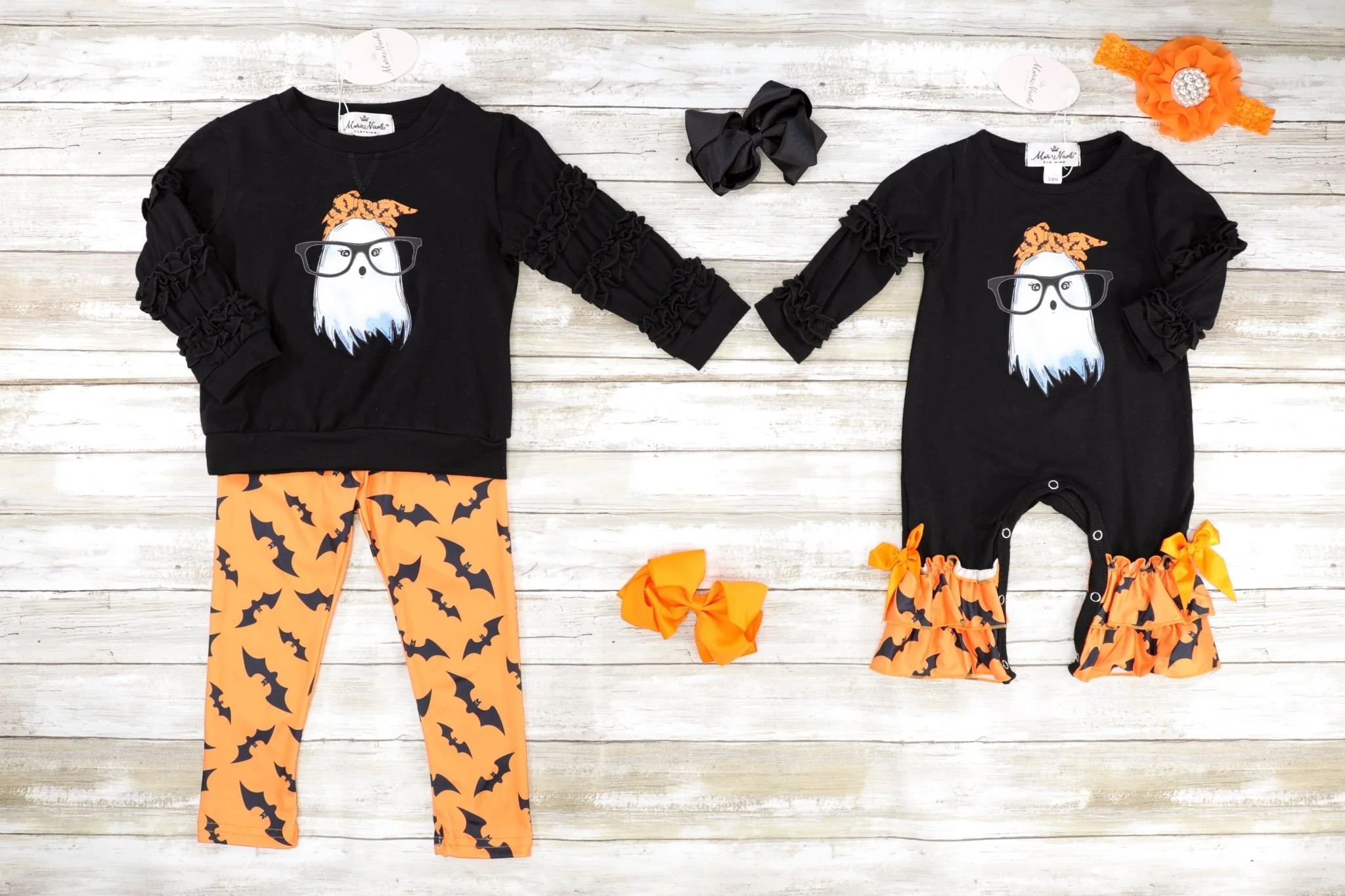 Bat Bandana Ghost Ruffle Top & Bottoms Outfit - Image 3