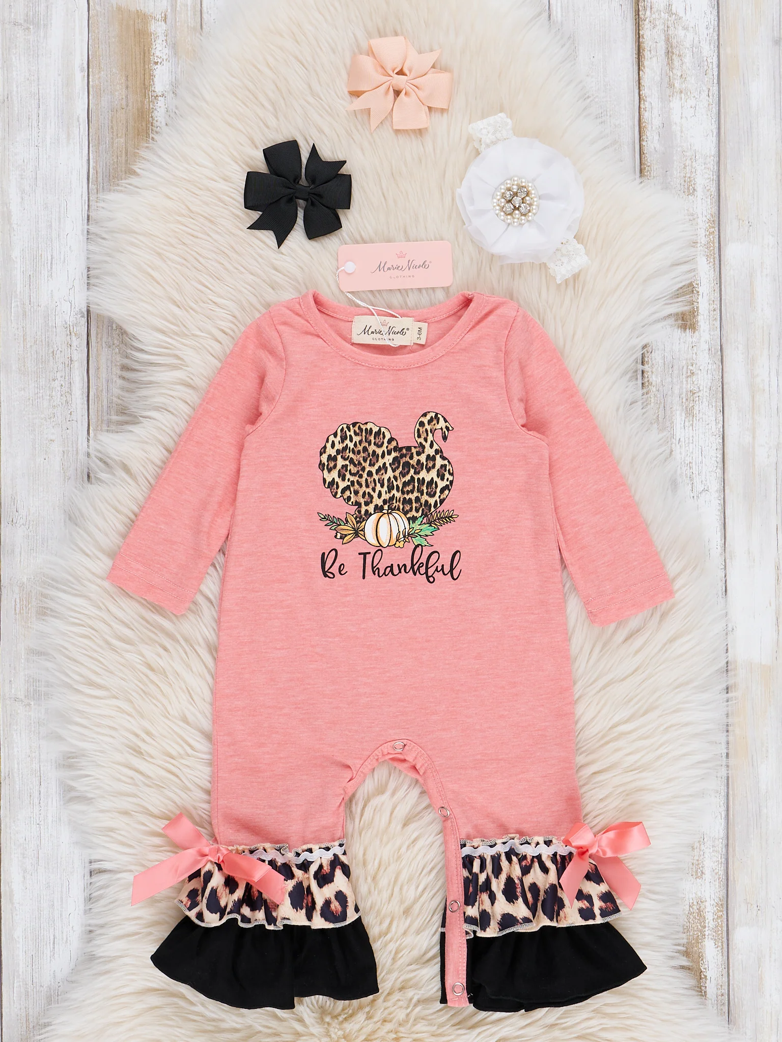Be Thankful Leopard Turkey Ruffle Romper