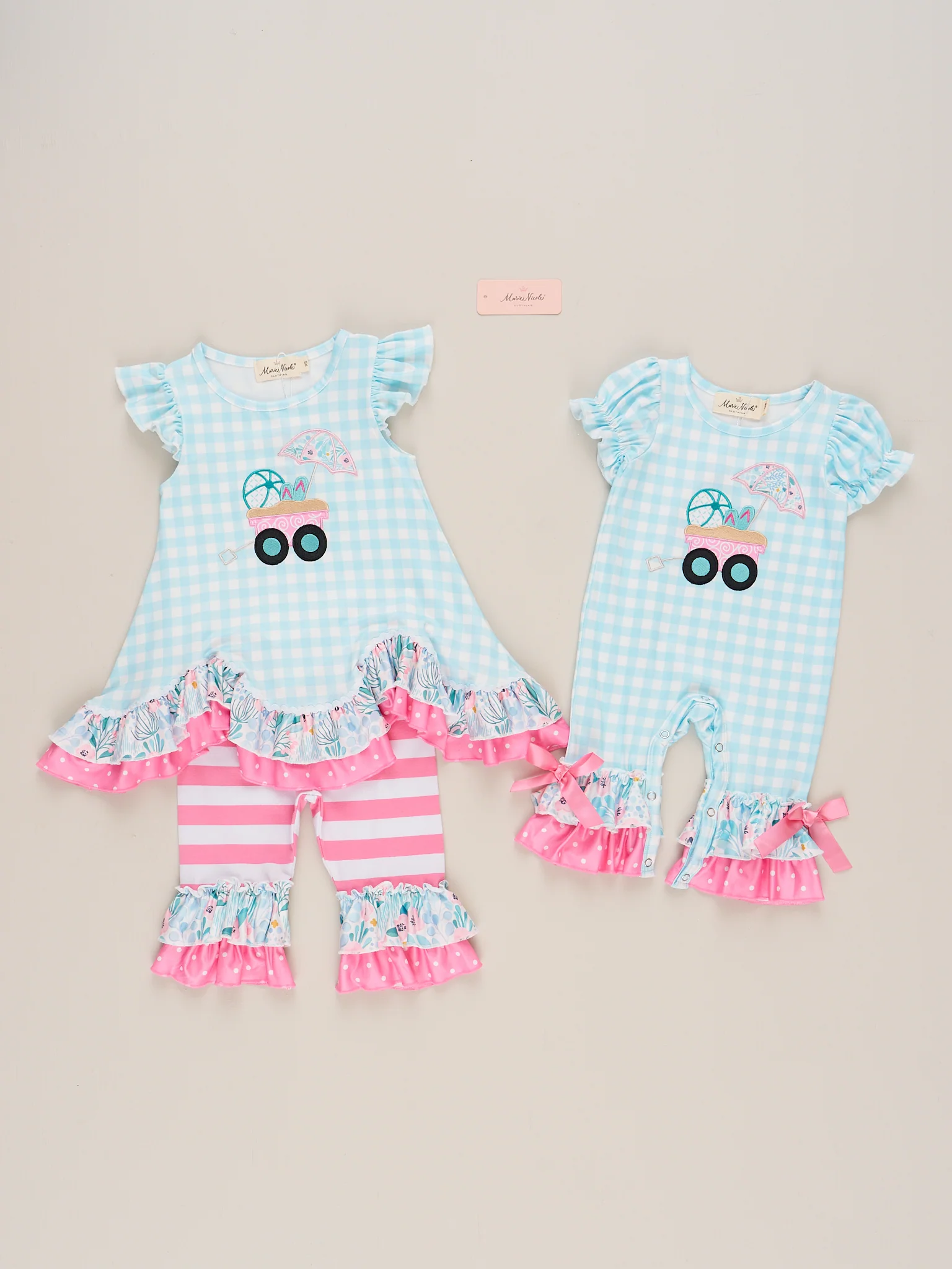 Beach Day Gingham Ruffle Bubble Romper - Image 4