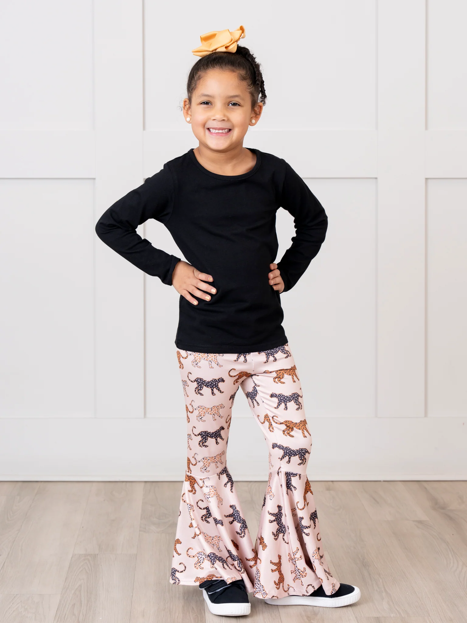 Beige Leap of Leopards Bell Bottom Pants - Image 2