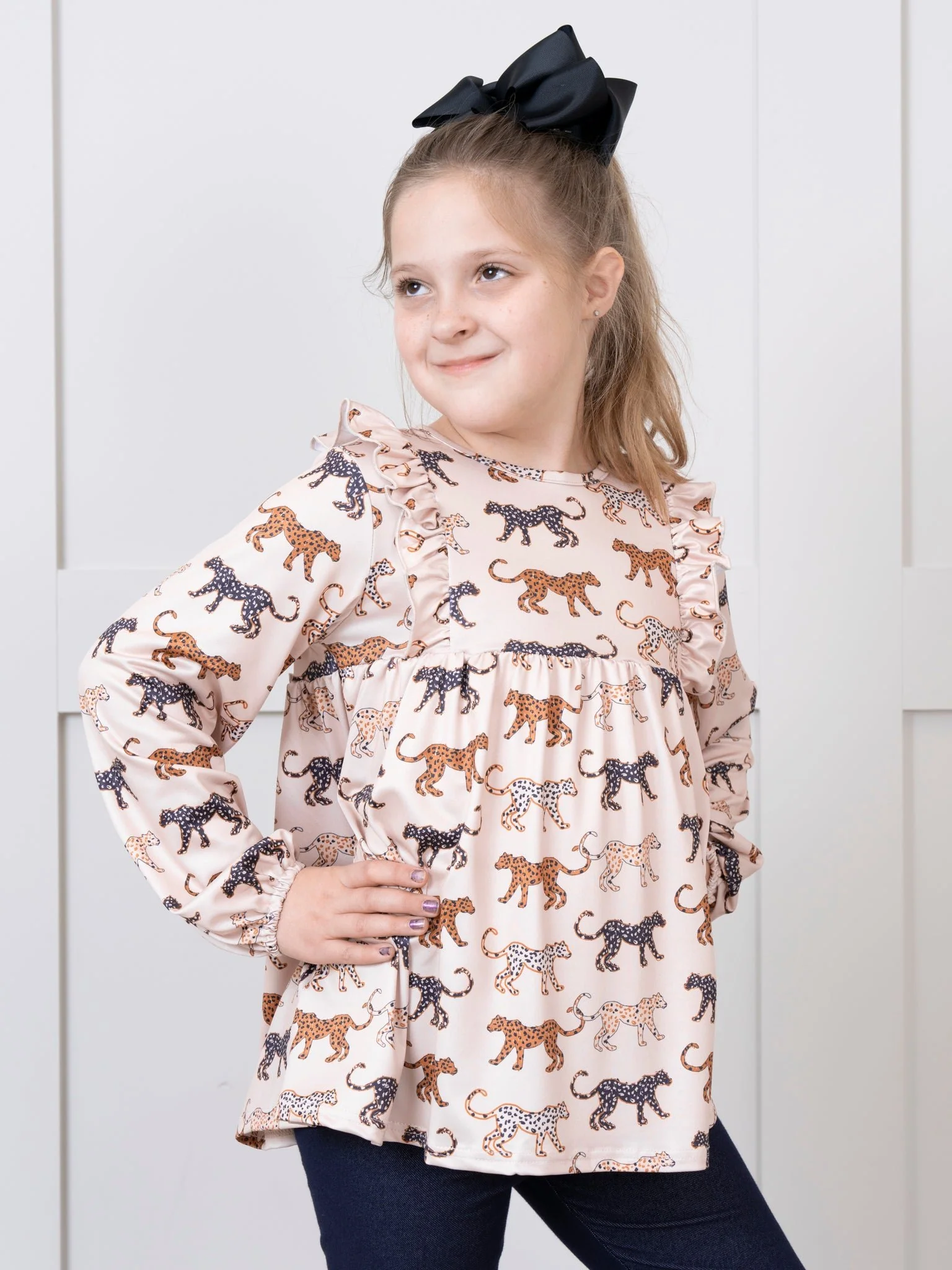 Beige Leap of Leopards Ruffle Swing Shirt - Image 2