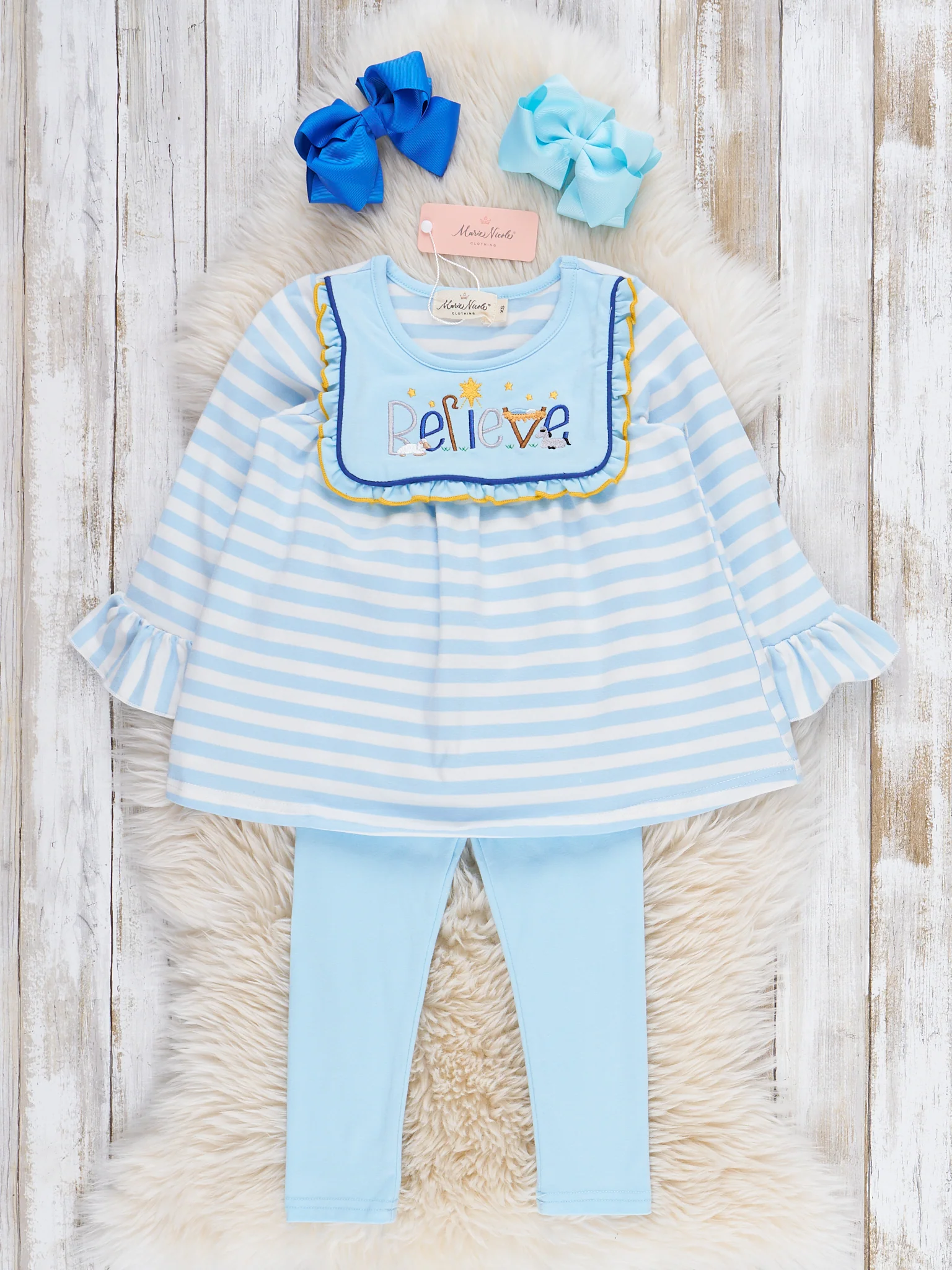 Believe in Nativity Embroidered Ruffle Outfit